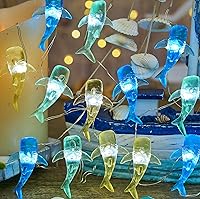 Vista 3 de Guirnalda de luces decorativas con temática náutica, decoración de océano, playa, para exteriores, ballena, tiburón, linda vida marina, novedad