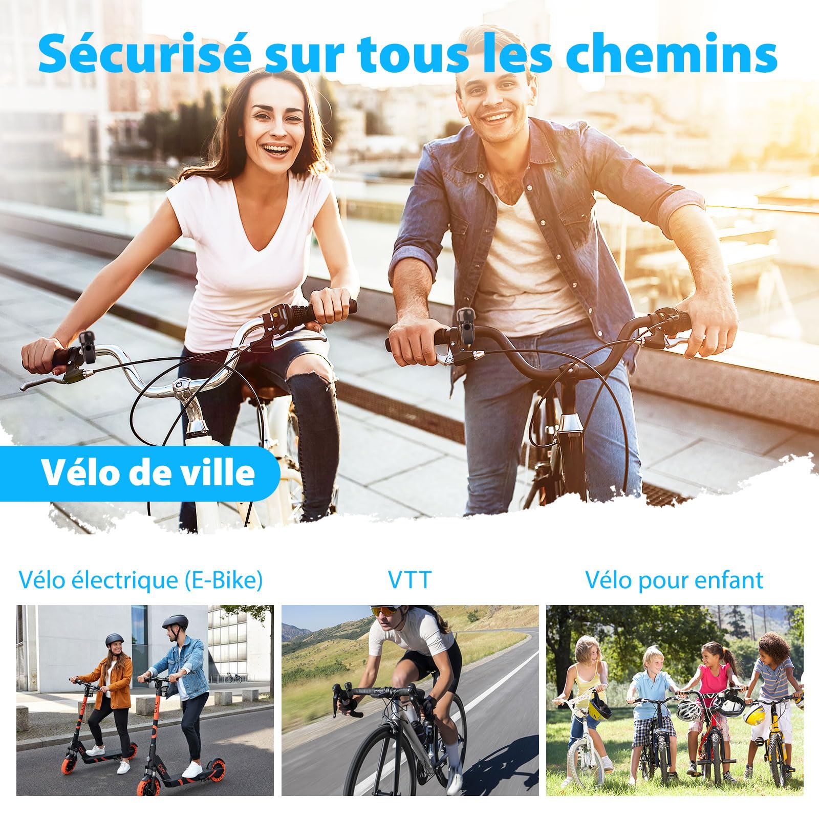 Lot de 2 Sonnettes Vélo Ultra Puissantes 100dB, Aluminium, Guidon 21-23 mm pour VTT, Course, VAE
