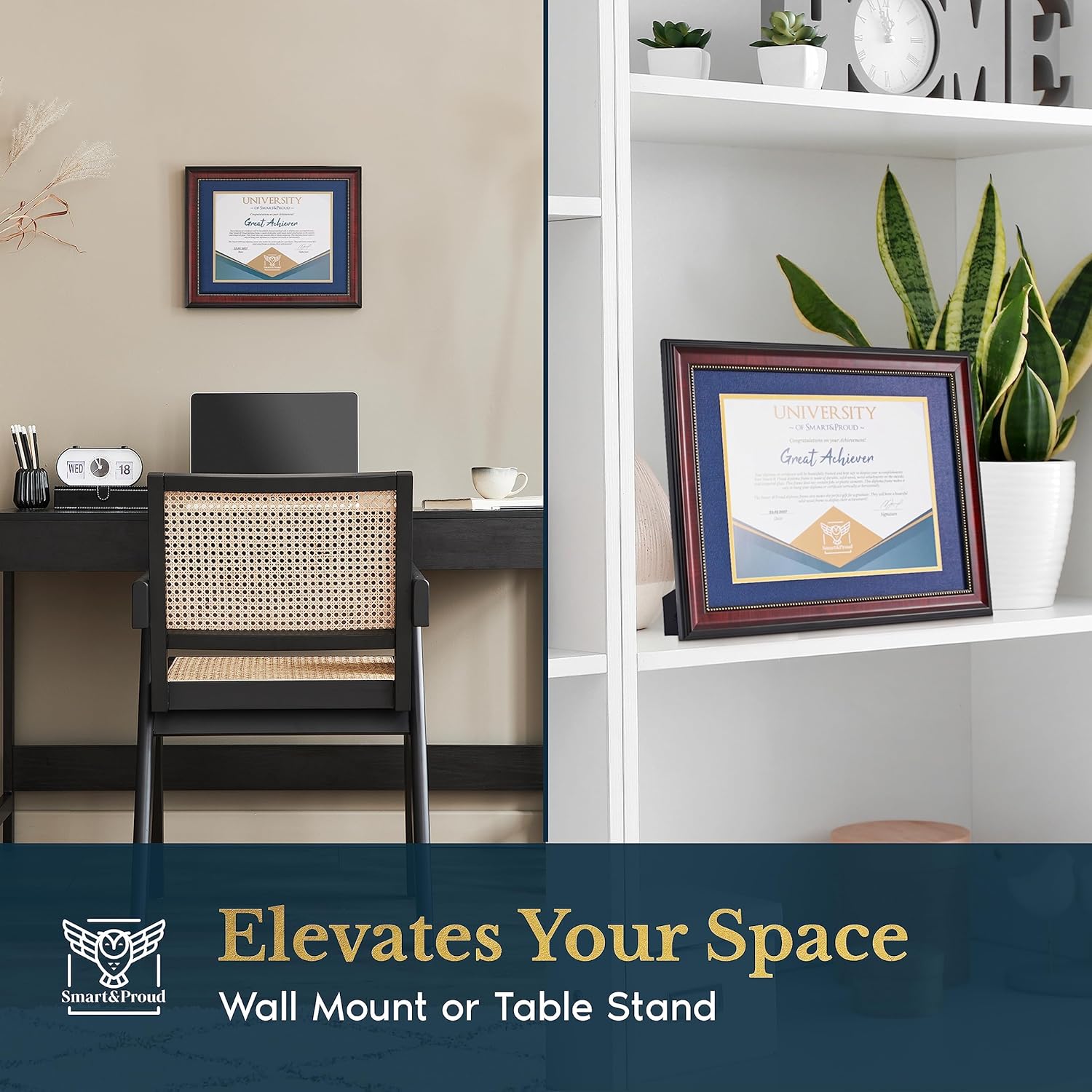 Wooden College Diploma Frame 8.5 x 11 with Mat (Blue /w Golden Rim) — Real Wood, Real Glass — Gift-Ready Packed Graduation Gift — Certificate Holder — Document Frame For Bachelors and Masters Degree