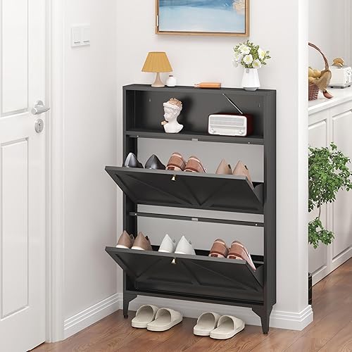 Miniatura 2 de Zapatero con 2 cajones abatibles, organizador de zapatos de granja, gabinete estrecho para zapatos, armario de almacenamiento independiente con
