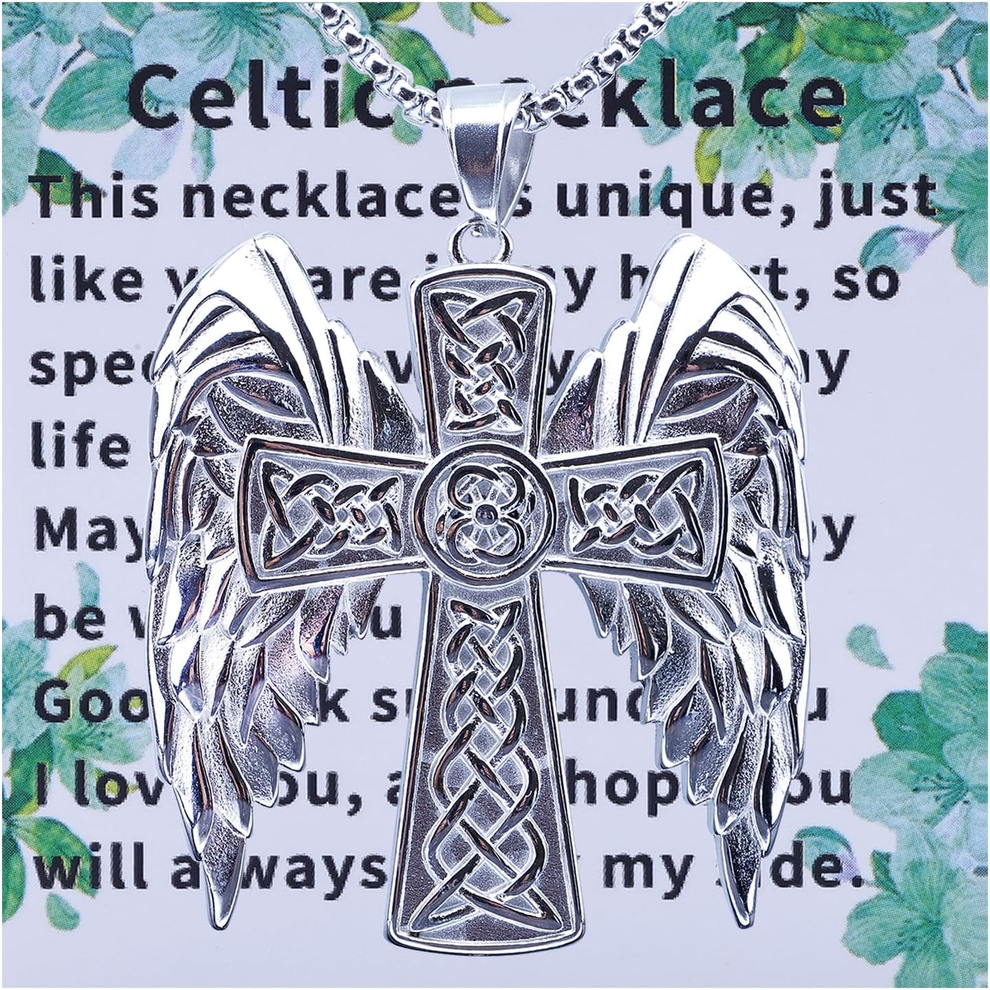 Celtic Cross Necklace For Men - Stainless Steel Cross Necklace, Religious Talisman Prayer, Halloween And Christmas Religious Gifts - Image 2