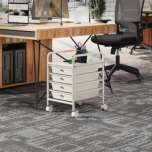 Miniatura 2 de Carrito utilitario de 4 niveles con 4 cajones, carrito utilitario rodante con 2 ruedas bloqueables, carrito móvil multiusos con ruedas, fácil