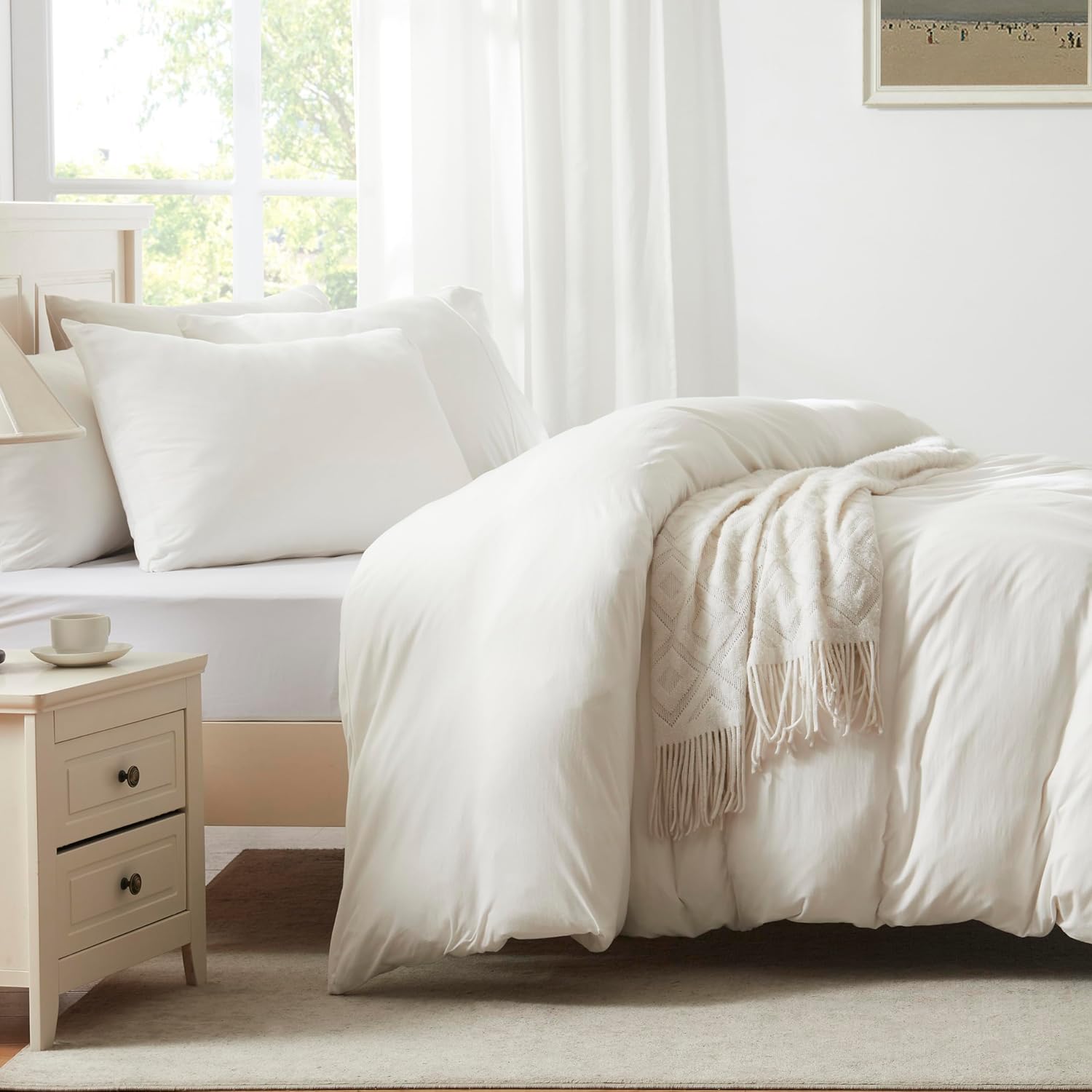 H HOUSEHOLD Jersey Knit Cotton Duvet Cover Set Bedding Set Soft Knit Comforter Cover King Size 3 Pieces Bedding Set 1 Duvet Cover 2 Pillowcases King Duvet Cover Set