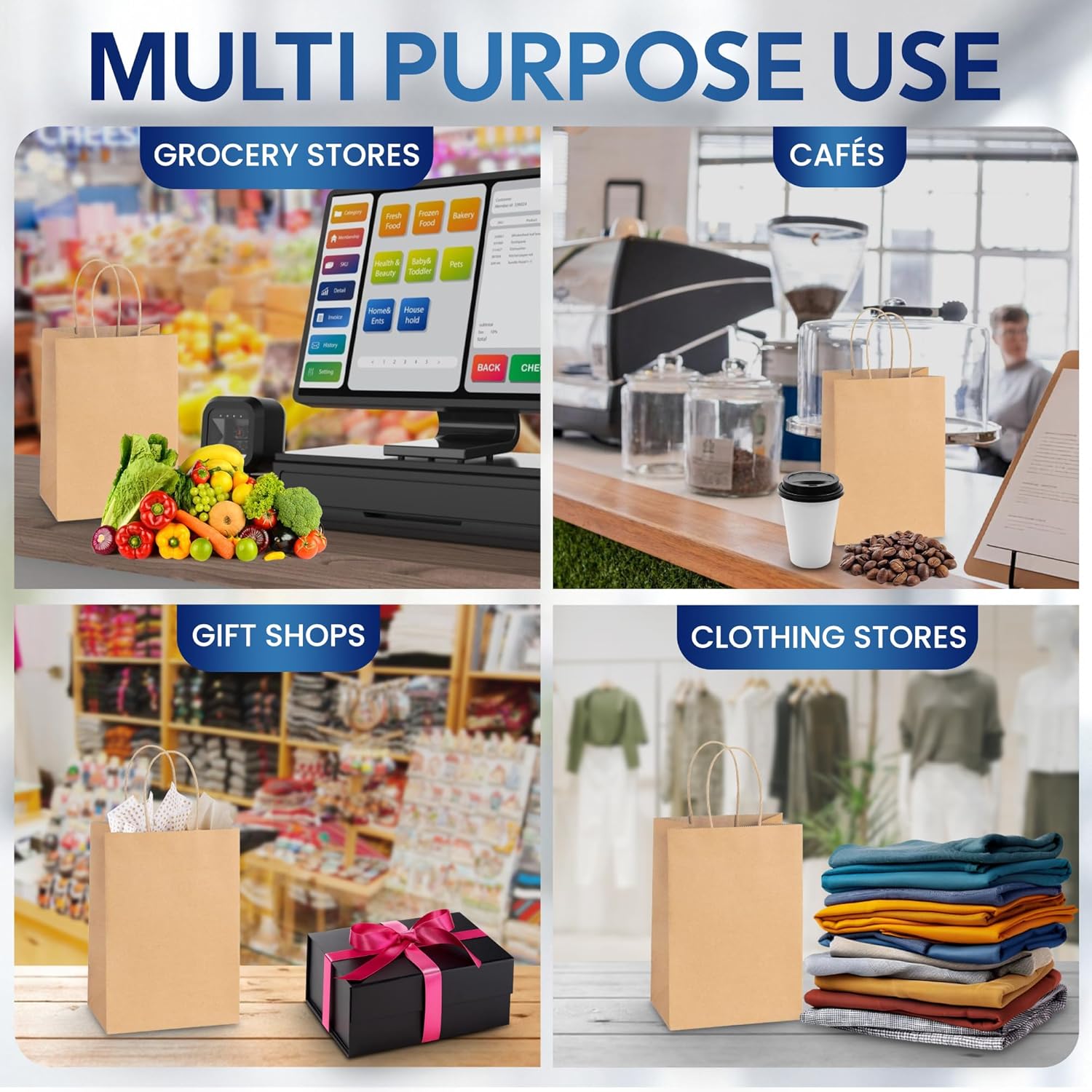 SNH Packing 100 Pcs 5.25x3x8 Inch Kraft Paper Gift Bags with Handles Brown Grocery Bag Small Size Ideal bags for small business, Party Favor, Bulk Retail & Shopping - Image 7