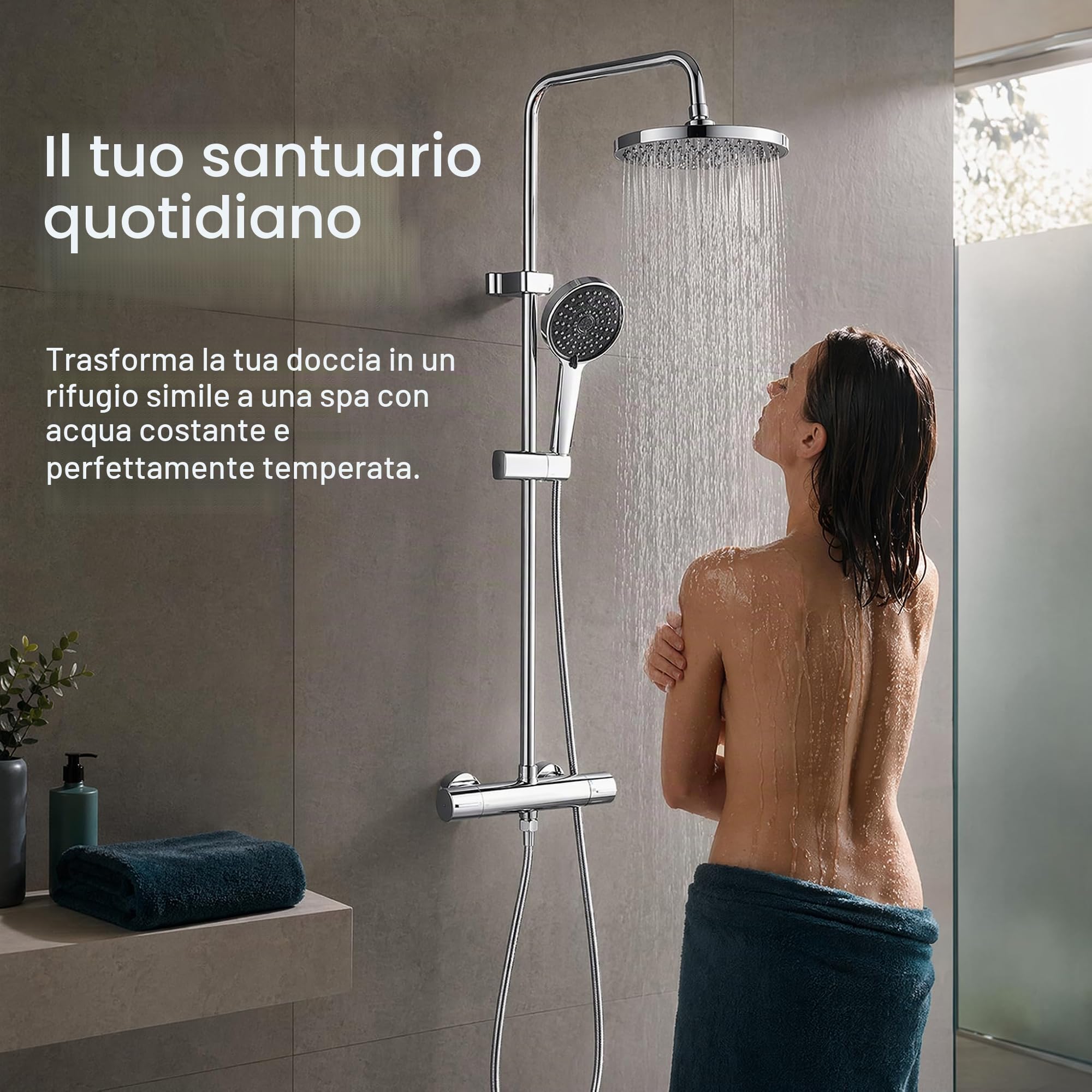 Miscelatore Termostatico Doccia 38℃ inferiore G 1/2 "Top G 3/4" BSP | Vasca da Bagno Miscelatore Doccia Nero Termostato Rubinetto Doccia a due Uscite Rubinetto doccia da muro in Ottone Cromato