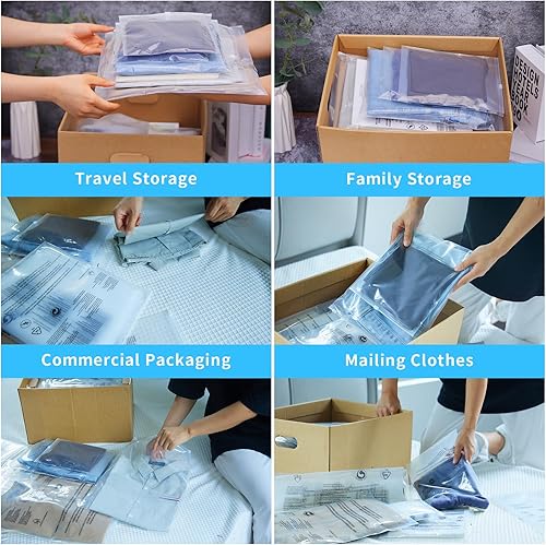 Miniatura 5 de Bolsas de ropa de 12 x 16 pulgadas (5 mil), 50 bolsas transparentes con cremallera con advertencia de asfixia, bolsas de polietileno para empaquetar