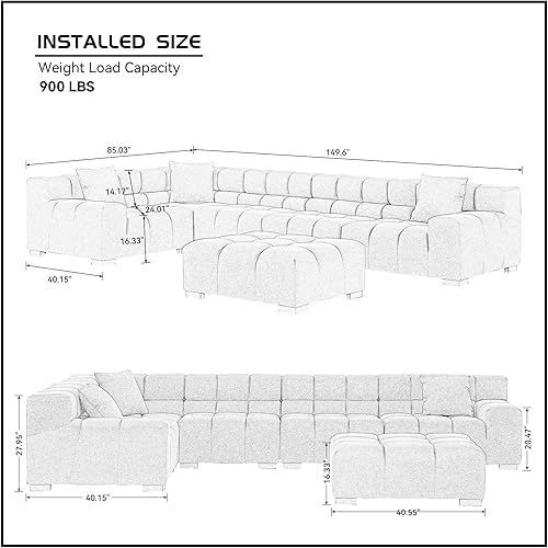 Miniatura 2 de HABUHOME Otomanas reversibles modulares de lino en forma de L, sofá grande con diván y patas doradas, sofás seccionales para sala de estar,