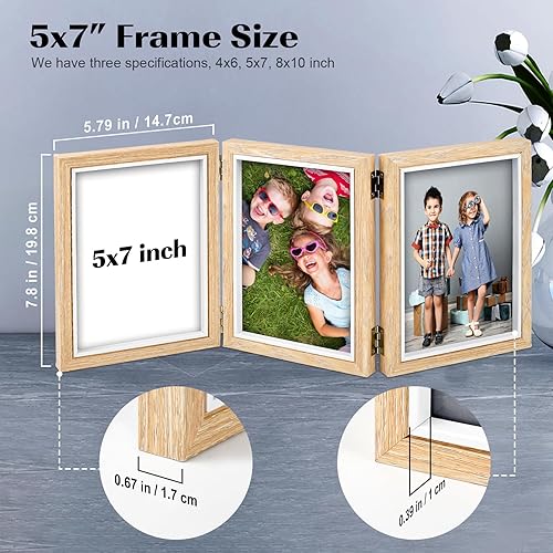 Miniatura 2 de Marcos de fotos triples de 5 x 7 pulgadas con bisagras, 3 marcos de fotos para collage de fotos, paquete de 1 unidad, marco de fotos de MDF de tres