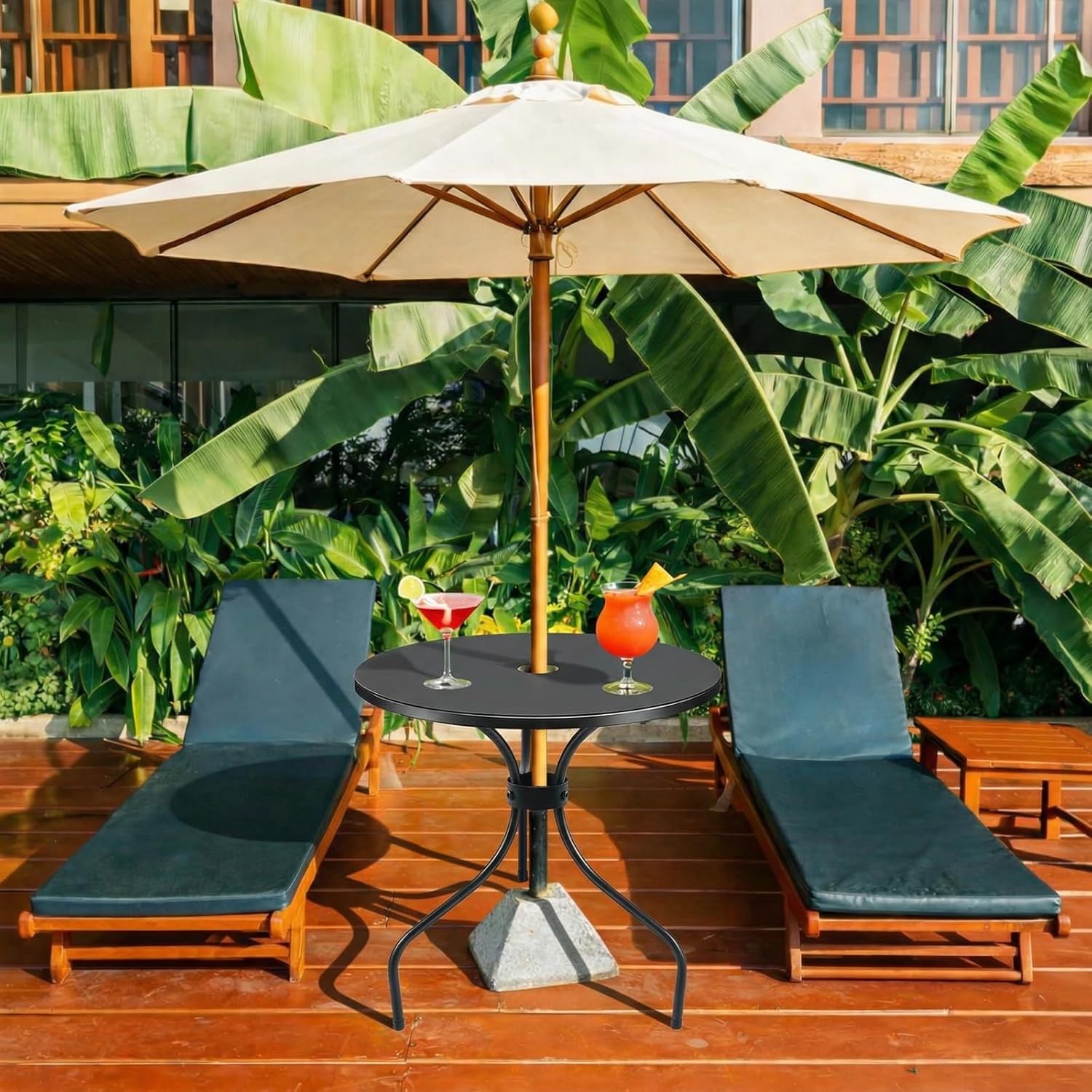 Novabright 15.75 Inch Outdoor Round Patio Umbrella Table Small Patio Round Metal Dining Table with 2 Inch Umbrella Hole Outdoor Cafe Tabletop for Yard Bistro Lawn Balcony Backyard