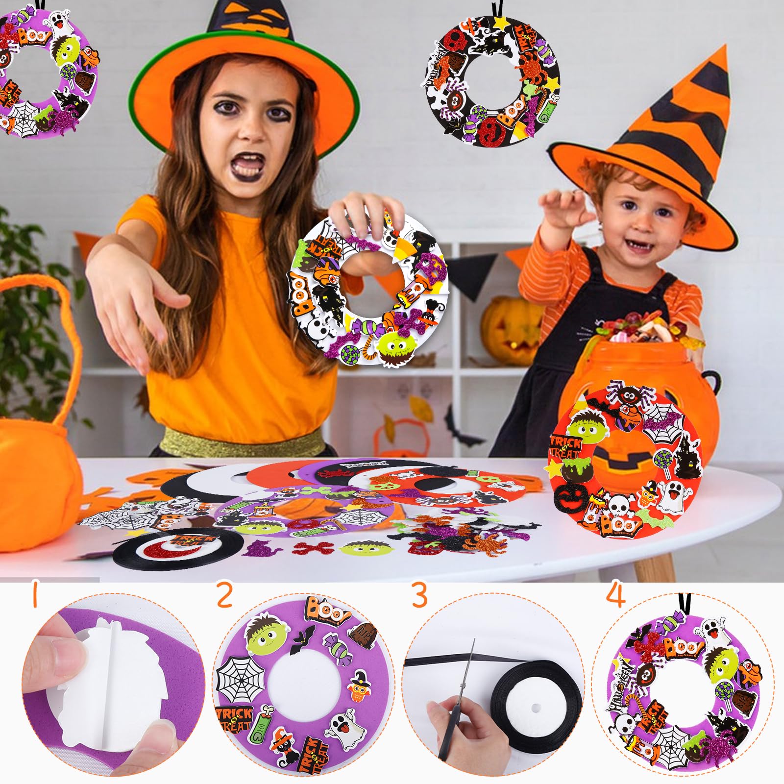 LUMOOM Halloween Bastelset 12 Stück - Selbstklebende Moosgummi Aufkleber Für Kinder