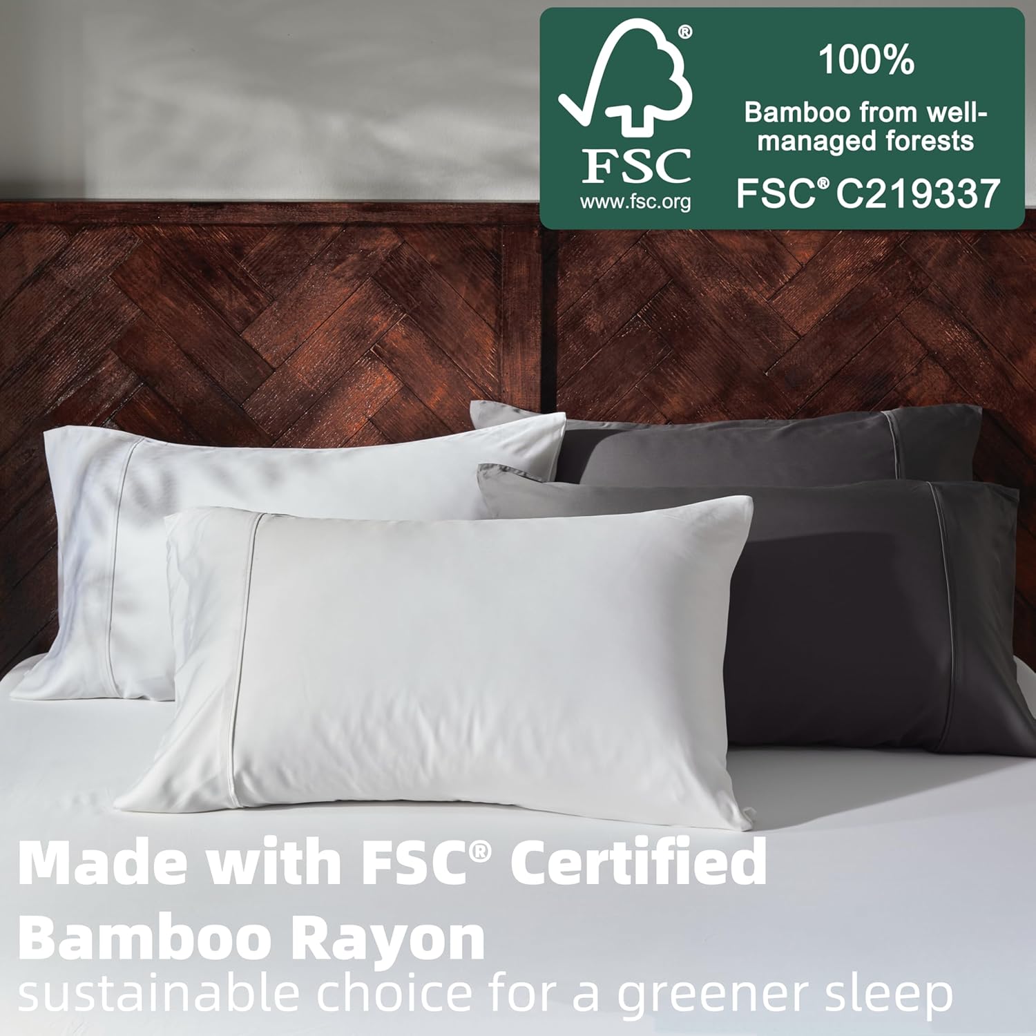 GOKOTTA King Size Sheets Set 4 Piece, 100% FSC® Certified Rayon Derived from Bamboo, Luxury Breathable and Silky Soft Sheets, Deep Pocket 16" Fitted Sheet with Elastic Corner Straps, Bright White - Image 2