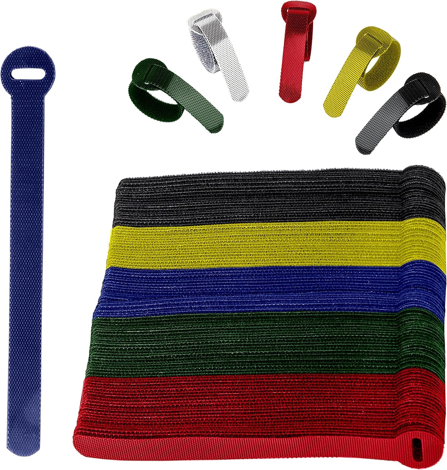 120 x Colourful Reusable Cable Ties Straps, Adjustable Cable Ties, Strong Hook and Loop Cable Straps with Buckle for TV Cables, PC Cables and Desk Organisation