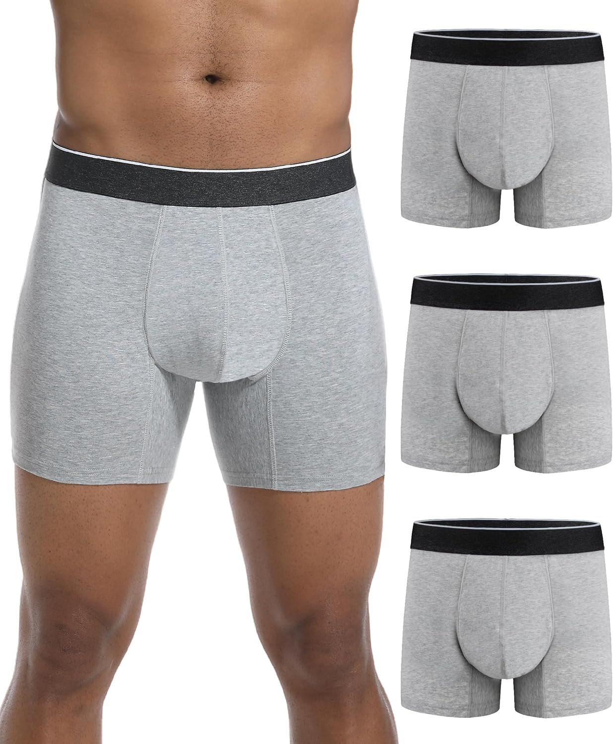 Mens Incontinence Protective Underwear Washable Adult Leak Proof Boxer Briefs with 60 ml Absorbency Trunk 3 Pack (3 Gray, L)