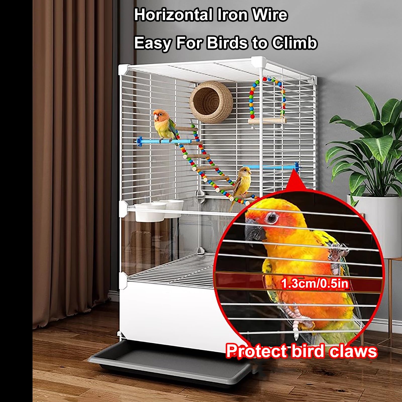 Papageienkäfig, Wellensittich Käfig, Vogelkäfig Groß mit Tablett, Vogelnest, Leiter, Schaukel, Futternapf, für Papageien, Conures, Unzertrennliche, Nymphensittiche, Sittiche