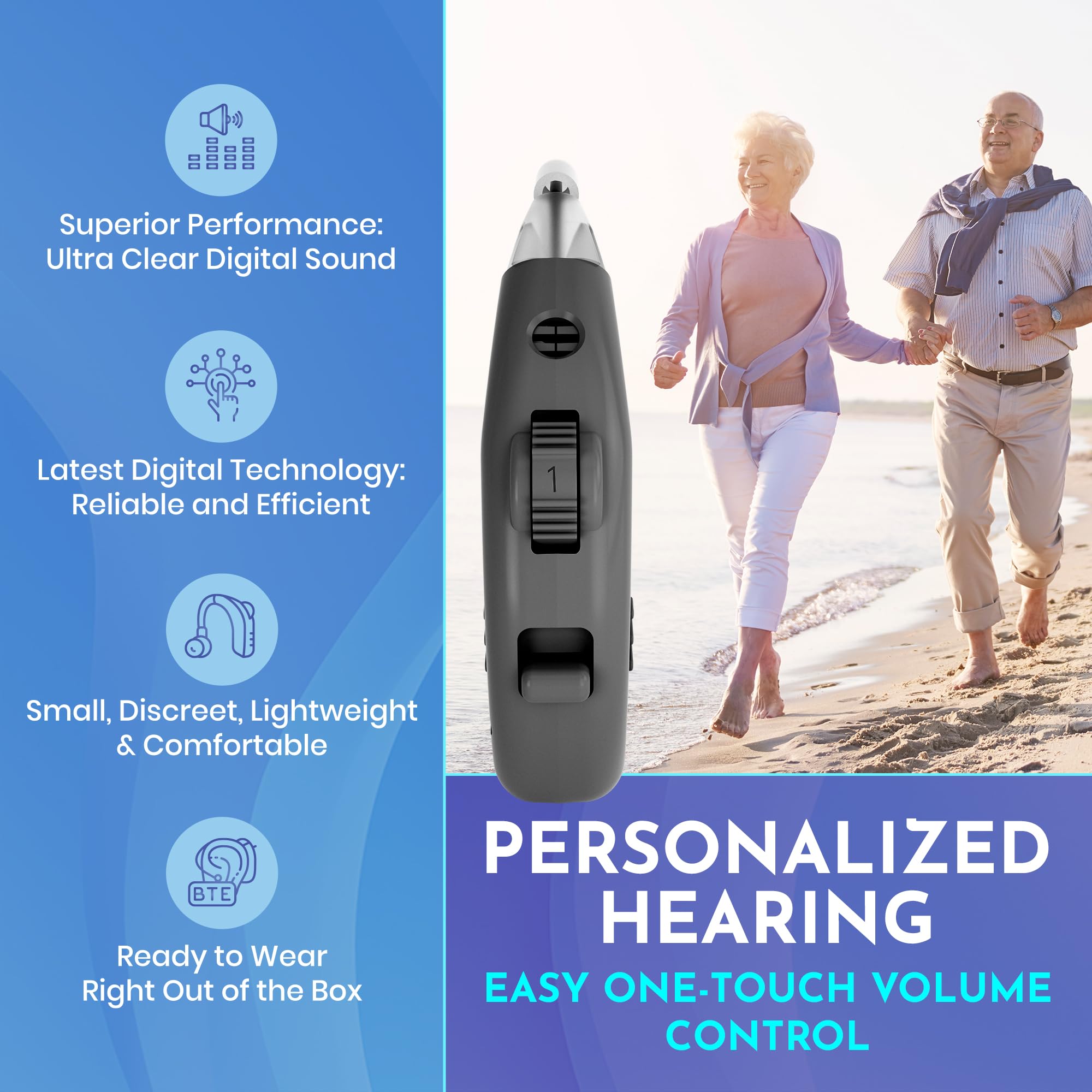 Set Digital - Par de Premium BTE Recargable Personal con Puerto USB