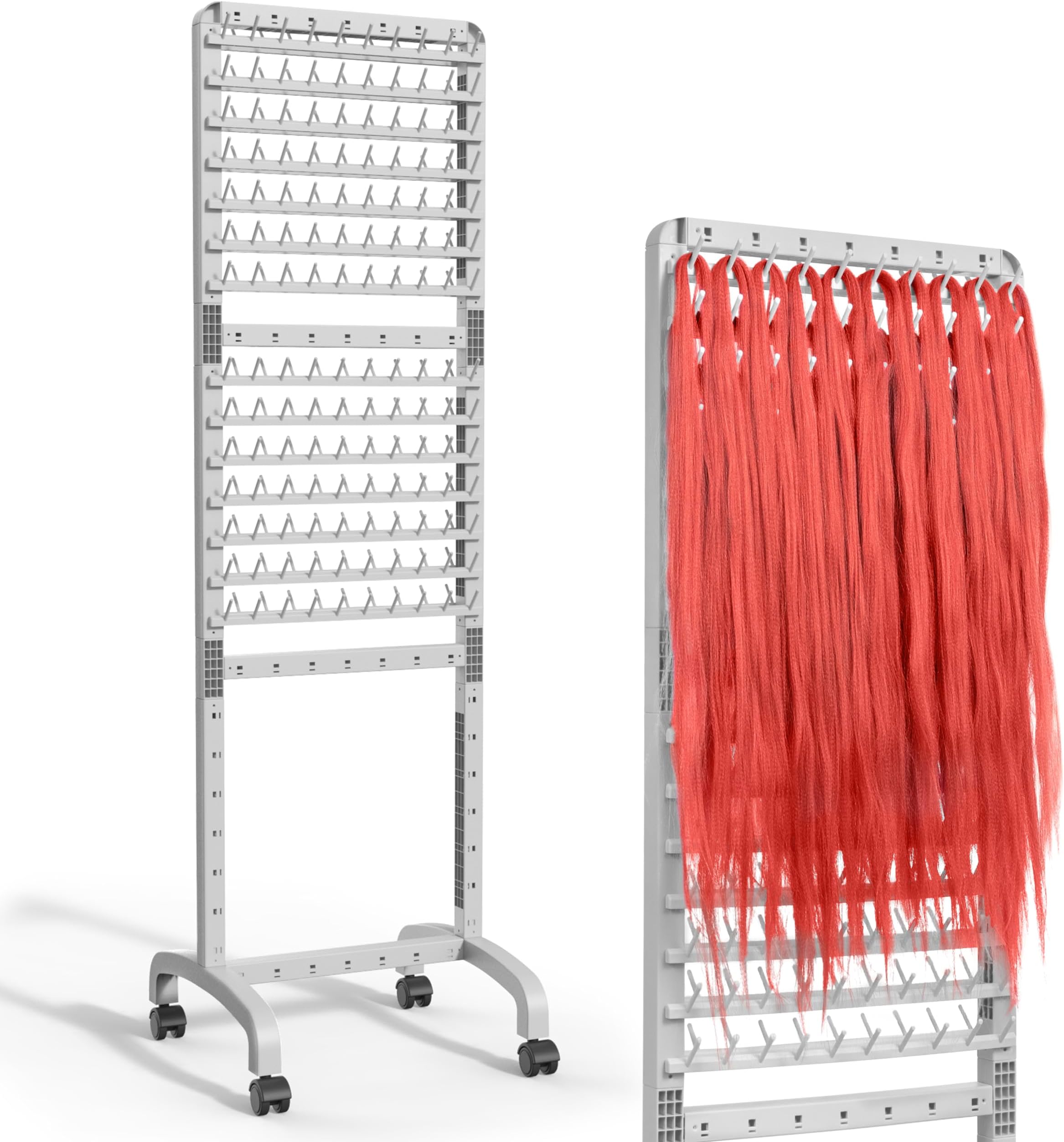 Adjustable Braiding Rack 280 Pegs, 2-Sided Braid Rack, Height Adjustable Hair Separator Stand with Wheels, Pink Standing Braid Rack for Braiders Standing for Stylists