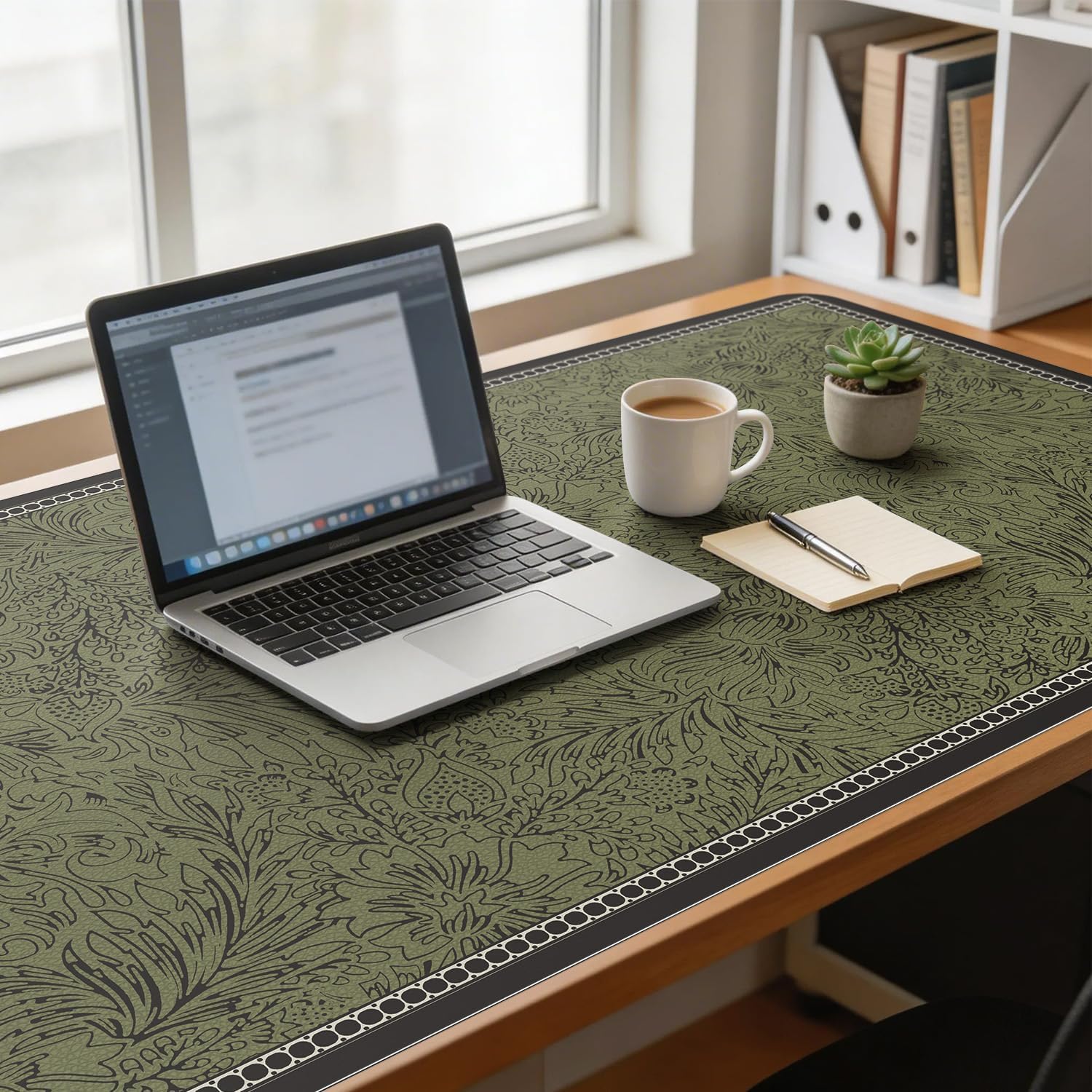 Plastic Table Cover Protector with Floral Pattern, 36" x 60" Spill Resistant Easy Flat PVC Desk Pad Mat, 1.5mm Thick Vinyl Table Top Protector for Dining Room Table, Office Desk (Dark Green)