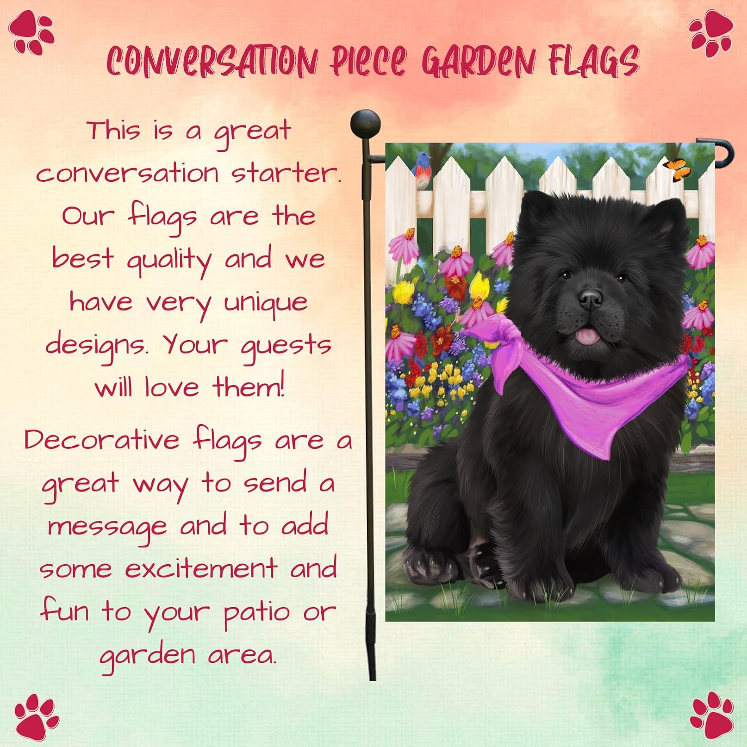 Doggie of the Day Spring Floral Chow Chow Dog Garden Flags- Outdoor Double Sided Garden Yard Porch Lawn Spring Decorative Vertical Home Flags 12 1/2"w x 18"h - GFLAG57627