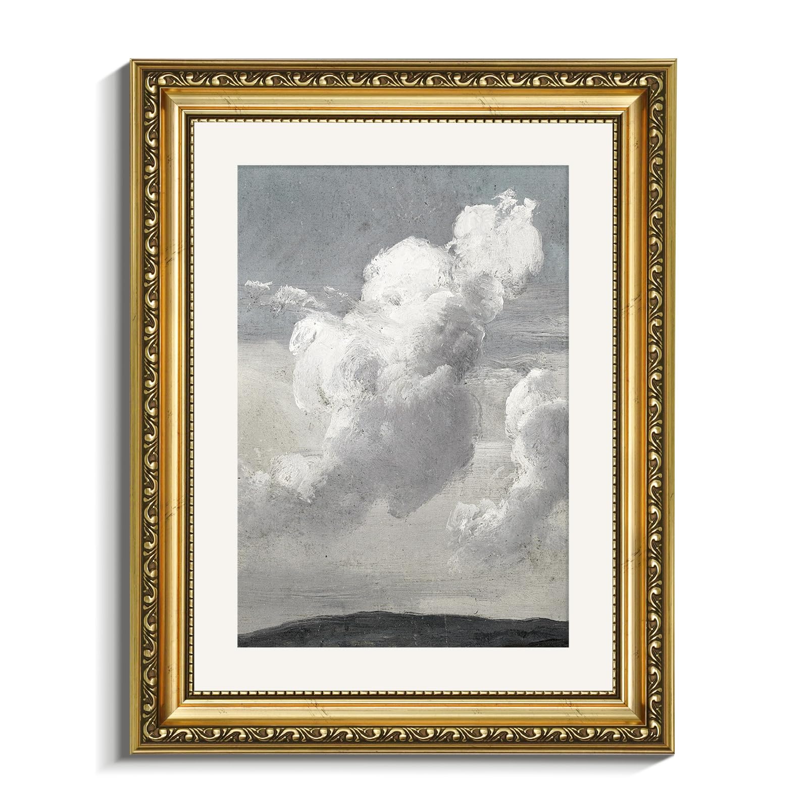 VIYYIEA Gold Framed Cloud Wall Art Decor, Living Room Bedroom Cloudy Pictures Collage Wall Decor, Antique Frame Canvas Prints Artwork, Vintage Abstract Nature Paintings,11x14 Inch — image 1