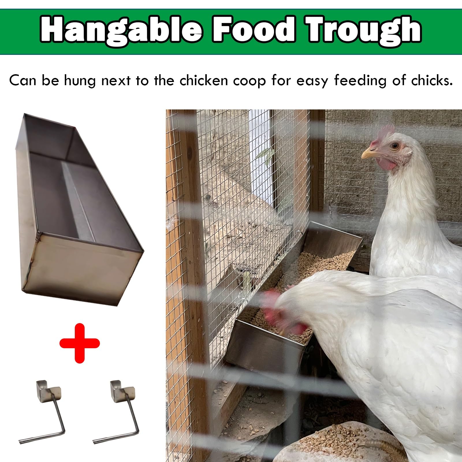 Comedero Colgante de Acero Inoxidable para Aves de Corral, Patos, Conejos y pájaros: diseño Duradero y Resistente a la corrosión para una alimentación e hidratación Sencillas.