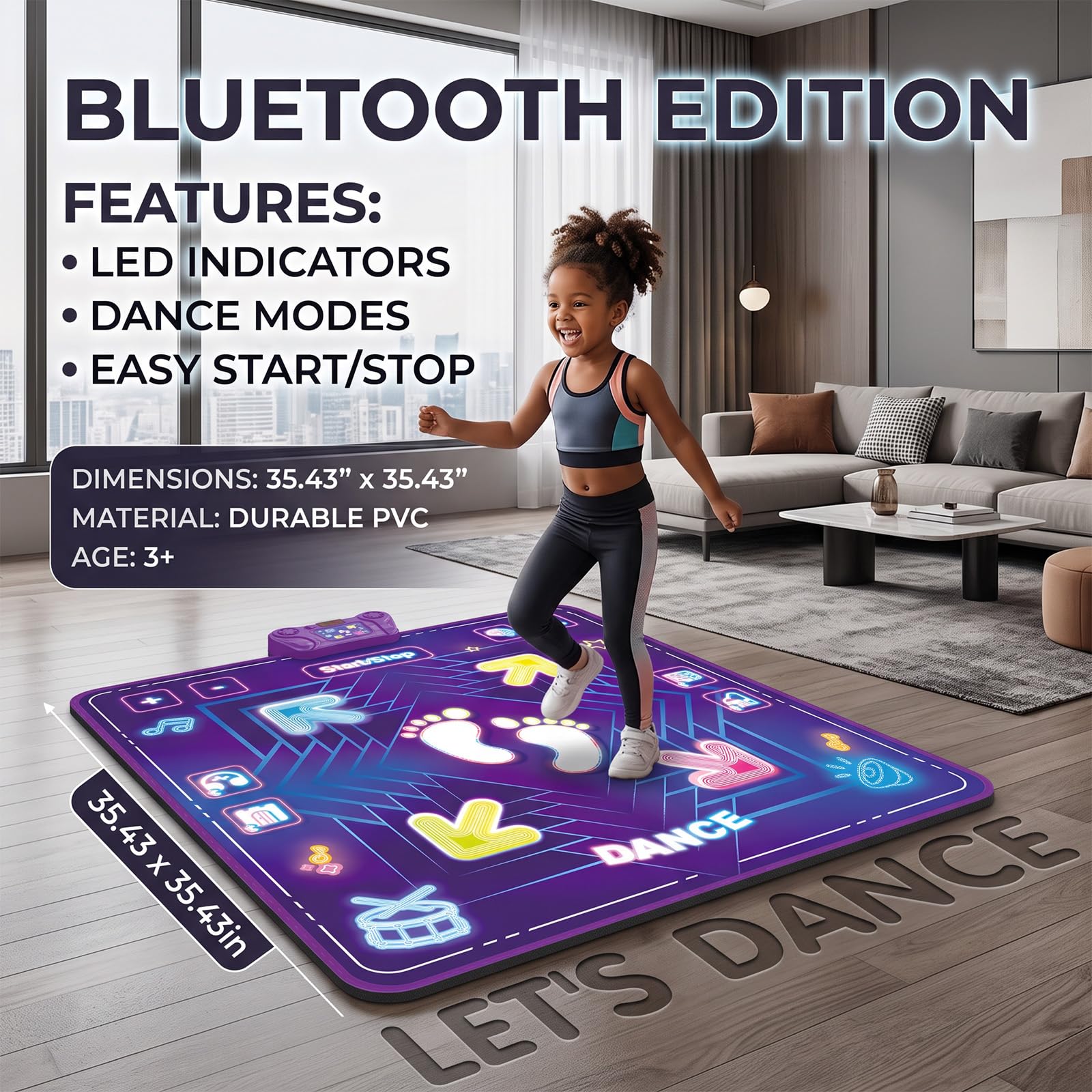 Tappeto da ballo per bambini 3-12 anni, Bluetooth, con 4 pulsanti luminosi