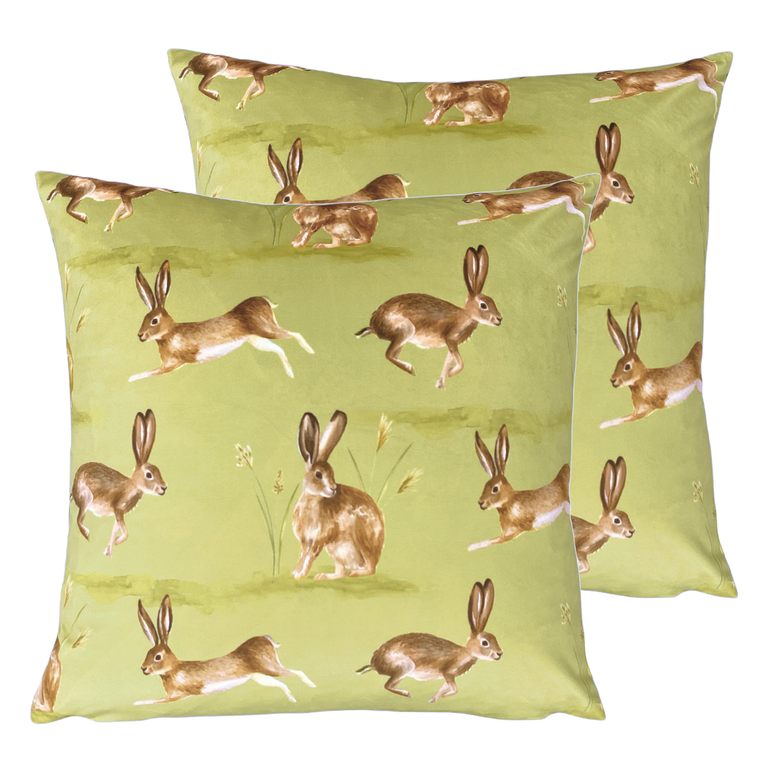 Evans Lichfield Country Running Hares Polyester Filled Cushion - Twin Pack
