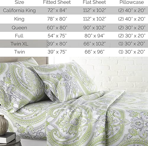 Miniatura 9 de Southshore Fine Living, Inc. - Juego de sábanas estampadas de microfibra, Microfibra, Verde melodía puro, King