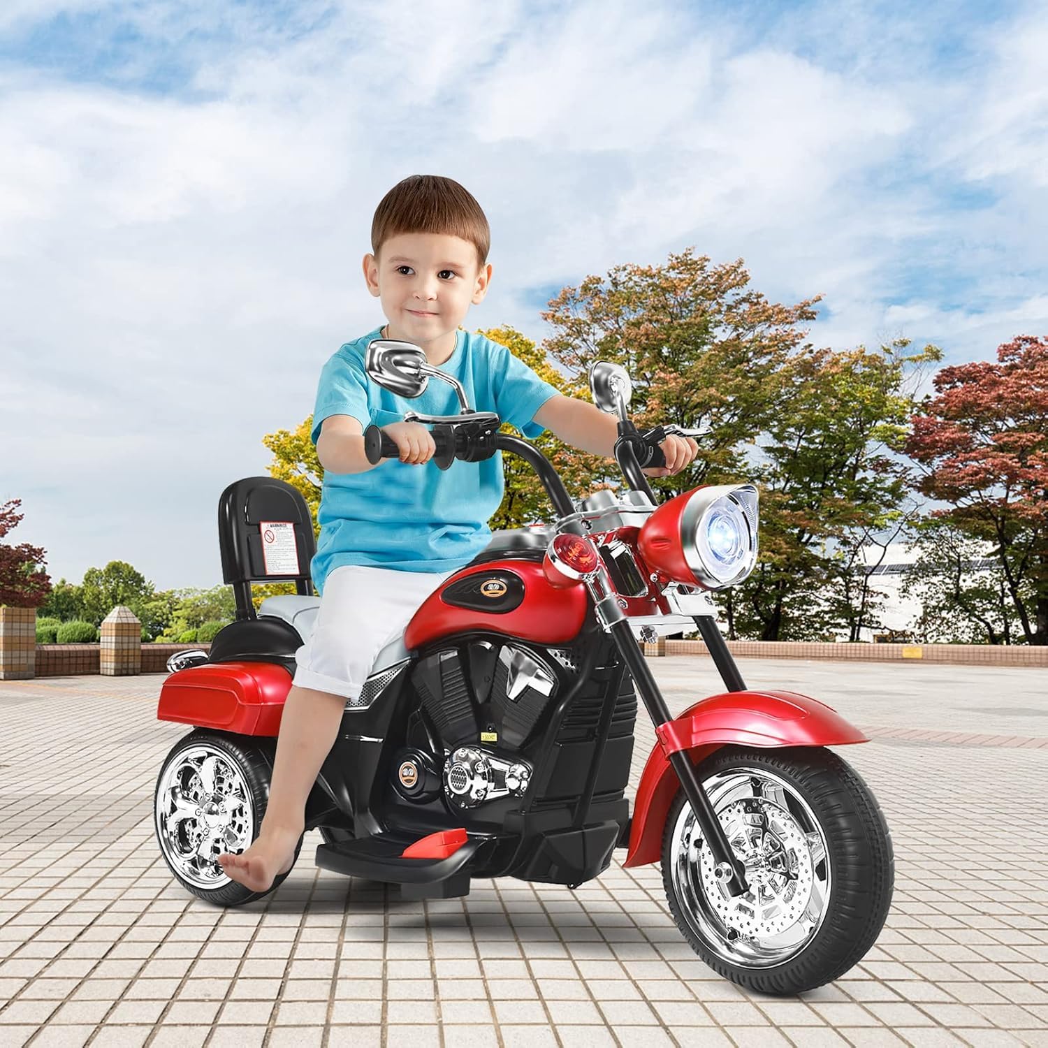 RELAX4LIFE Moto Eléctrica Niños 6V con 3 Ruedas Antideslizantes, Sonidos, Faro, Pedal y Marcha Adelante y Atrás, Moto Electrica Infantil, Coche Eléctrico para Niños de 3+ Años, Carga 30kg (Rojo)