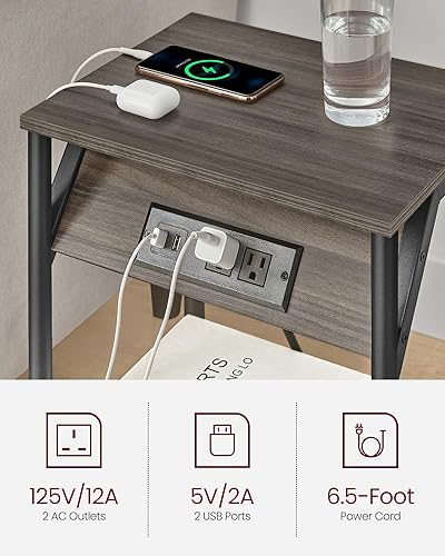 Miniatura 4 de VASAGLE Mesa auxiliar con estación de carga, juego de 2, mesas auxiliares pequeñas para sala de estar, dormitorio, mesita de noche con enchufes y