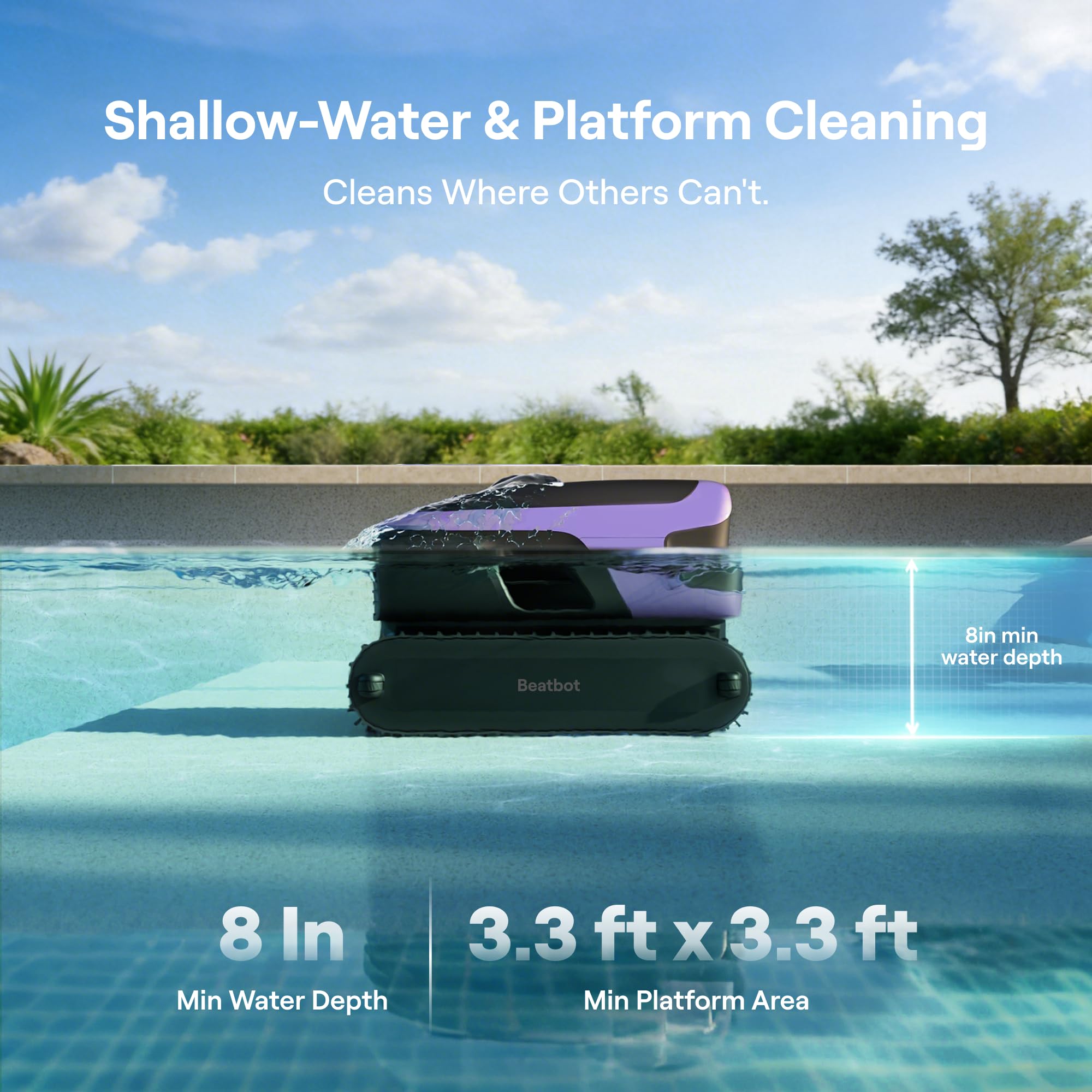 (2026 New) Beatbot Sora 70 Pool Vacuum Robot, 360° Top-to-Bottom Cleaning, Smart Surface Parking, 6L Capacity, 6800GPH Super Power for Above & In-Ground Pools Up to 3,200 sq. ft, Lilac - 3