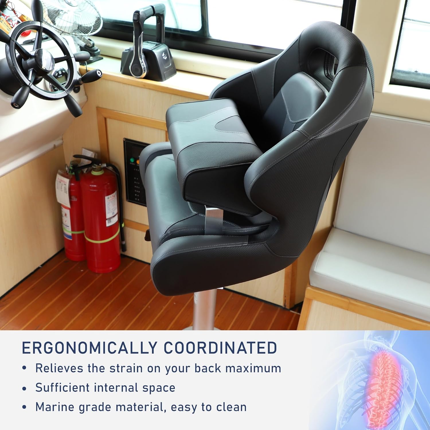 Premium Pontoon Boat Seat Bucket Seat with Sport Flip Up Bolster,Captain Chair with Seat Cover,Charcoal/Black