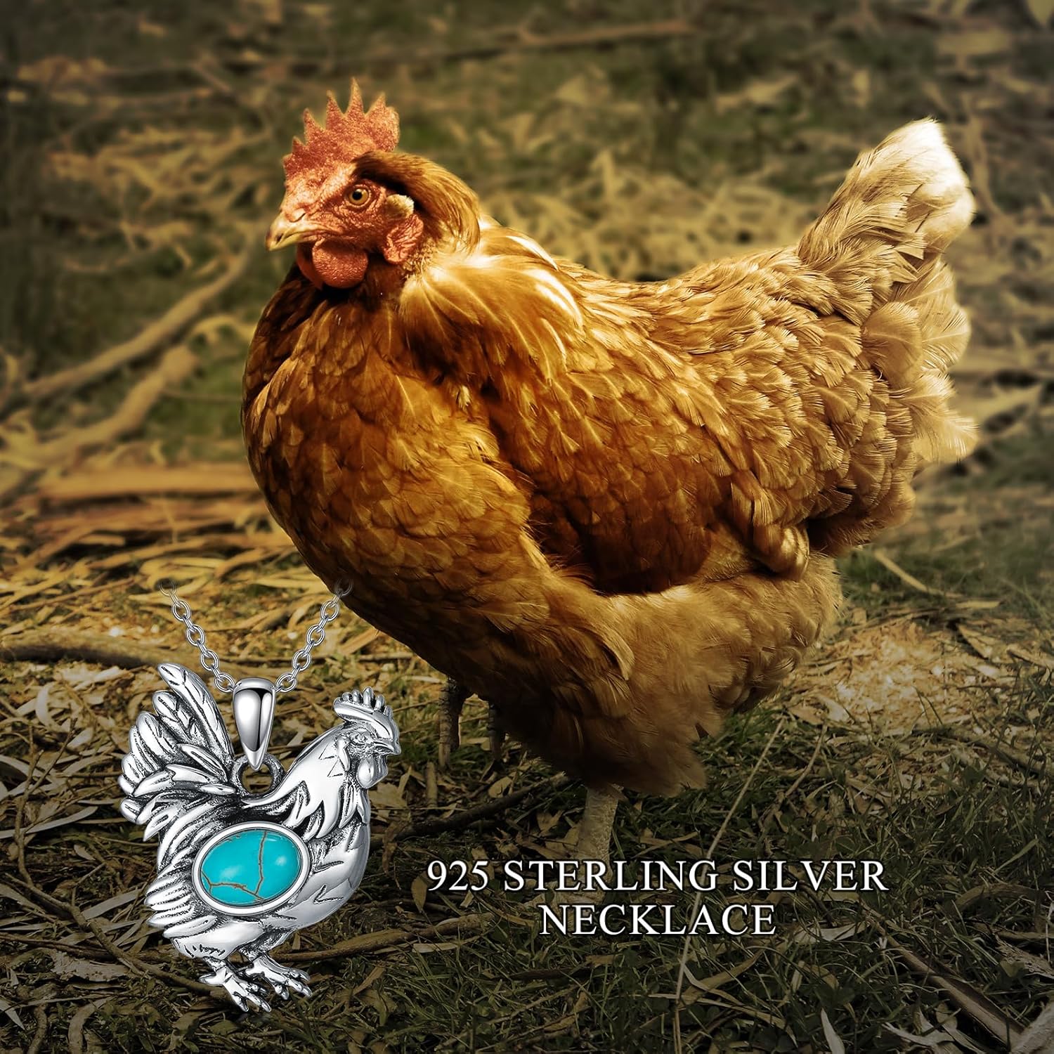 Chicken Necklace 925 Sterling Silver Genuine Gemstone Hen Pendant Chicken Jewelry Gifts for Women - Image 6