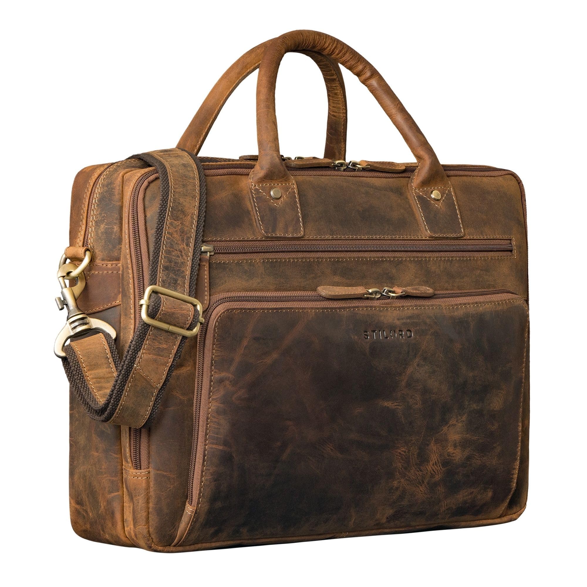 STILORD "Dylan Business Aktentasche Herren Leder Groß | Premium Laptoptasche 16 Zoll Arbeitstasche Echtleder Dokumententasche A4 Ledertasche mit abnehmbaren Schultergurt Farbe:schwarz