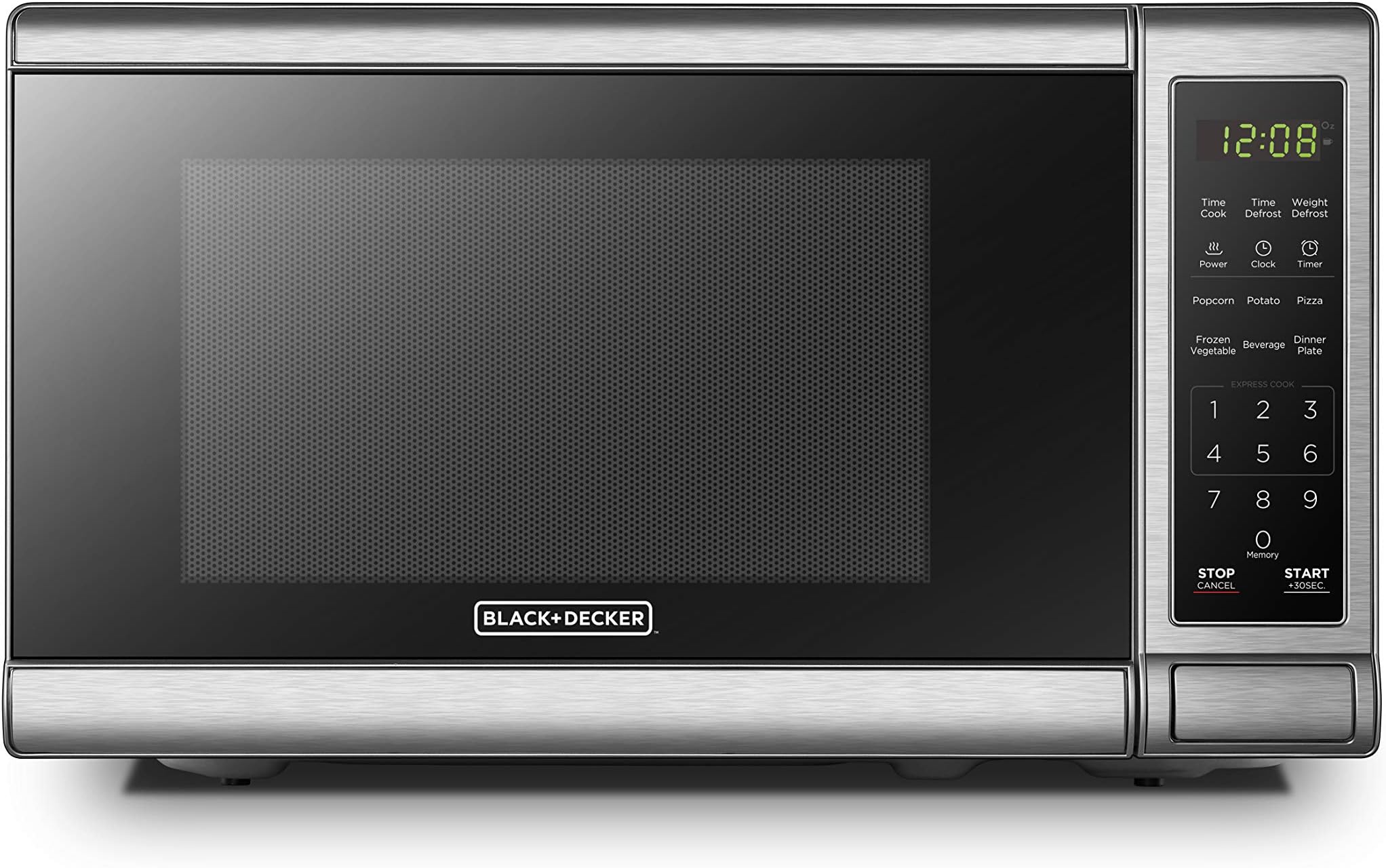 EM720CB7 Digital Microwave Oven with Turntable Push-Button Door, Child Safety Lock, 700W, Stainless Steel, 0.7 Cu.ft