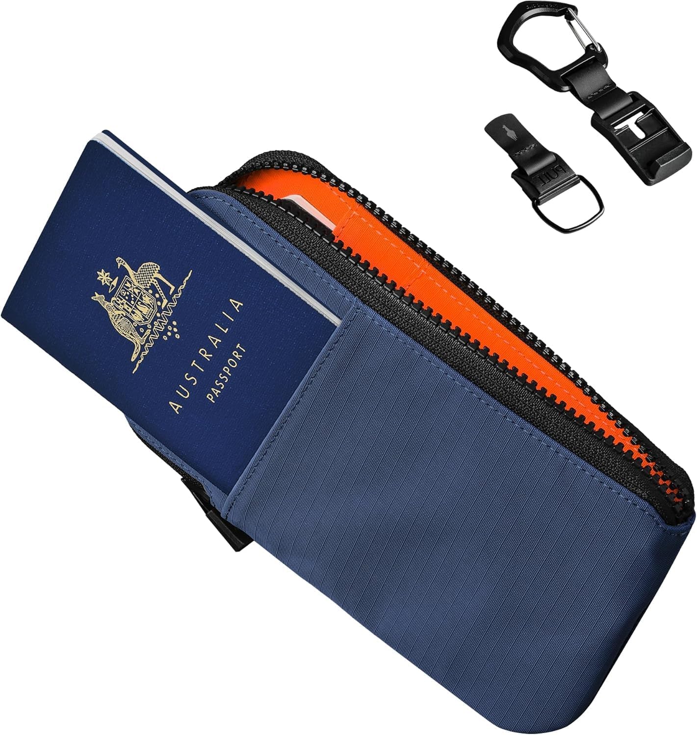 ALPAKA Zip Travel Wallet and HUB Carabiner(L) - Quick Release Keychain with Magnetic Belt Clip - EDC Carabiner for Keys;RFID Passport Holder, Four Pockets and Two Card Slots