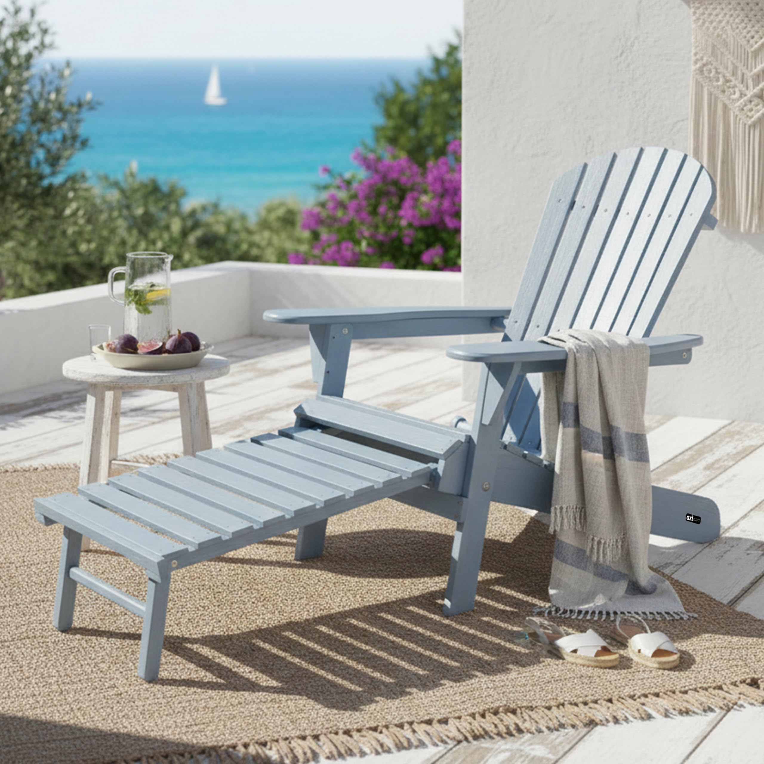 AXI Alexa Adirondackstuhl mit Fußteil, Klappbar in Warmes Grau | Gartenstuhl/Loungestuhl/Adirondack Stuhl / 100% Hemlockholz für 1 Person mit Armlehnen & hoher Rückenlehne | 147 x 78,5 x 89 cm