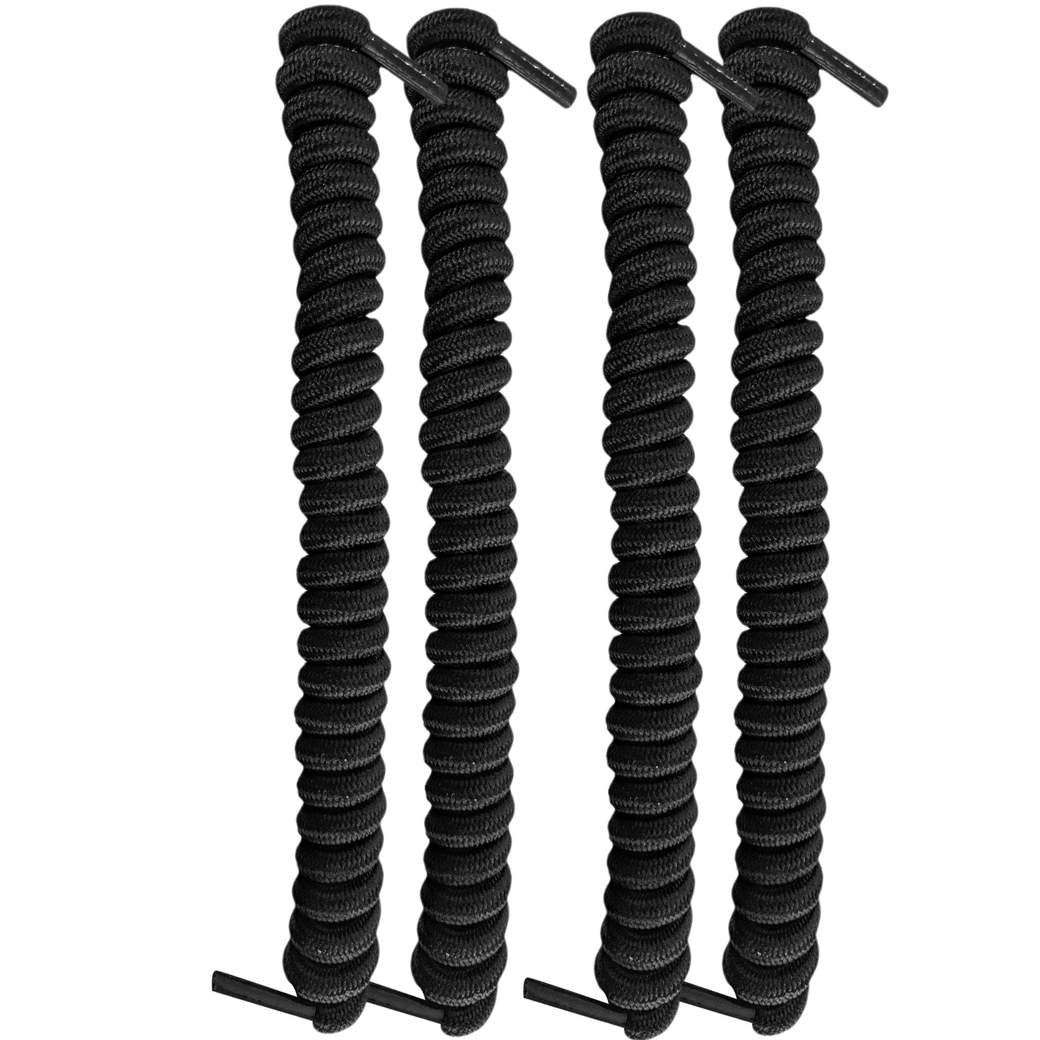 FootMatters No Tye Shoelaces Elastic Curly Stretchy For Kids and Adults - One Size Fits All (Black - 2 Pairs)