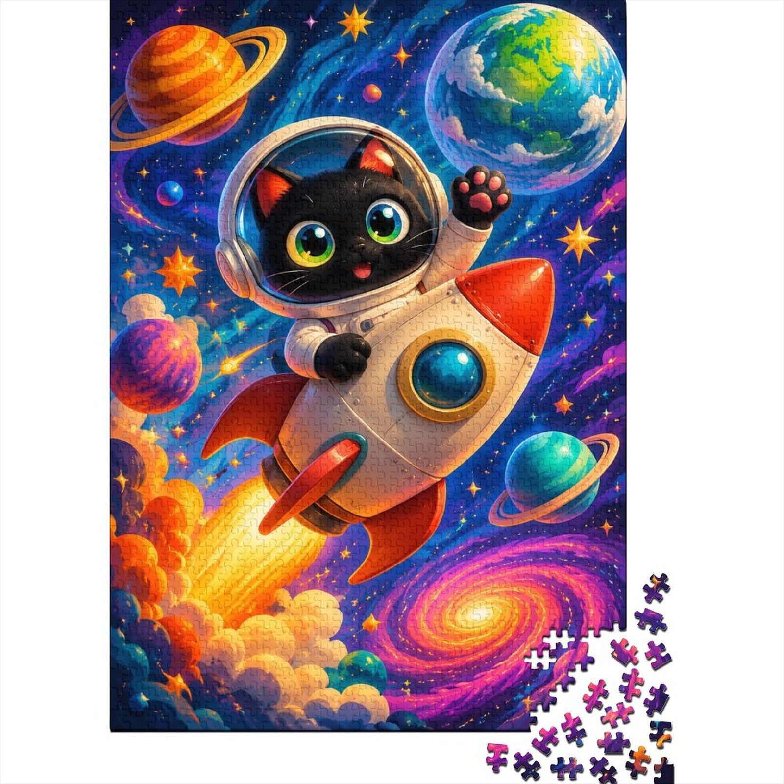 1000 Piece Mini Jigsaw Puzzle For Adults Cat Space Rocket Birthday Gift — image 1