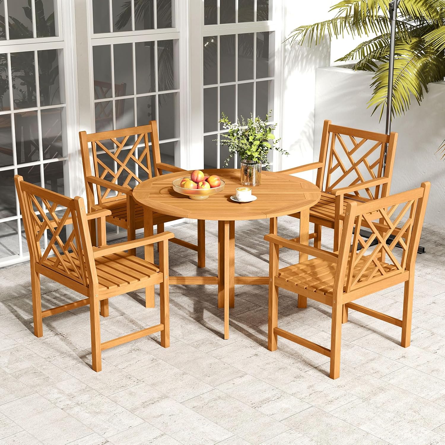 Tangkula Acacia Wood Patio Dining Chairs Set of 2, Outdoor Armchairs with Inclined Backrest & Slatted Backrest, Outside Conversation Chairs for Patio, Lawn, Poolside, Garden