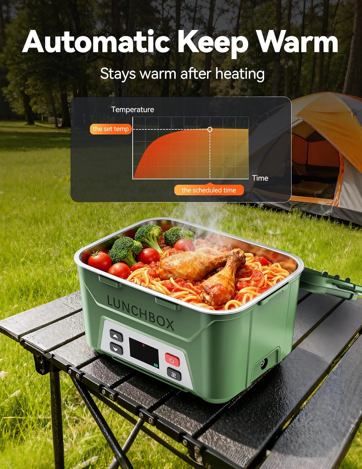 EAST OAK Cordless Electric Lunch Box for Adults,5.5 Cups Rechargeable Self Heating Lunch Box-Automatic Heating,Food Warmer with Memory Function & Automatic Keep Warm,Perfect for Work and Trip(Green) - Image 5