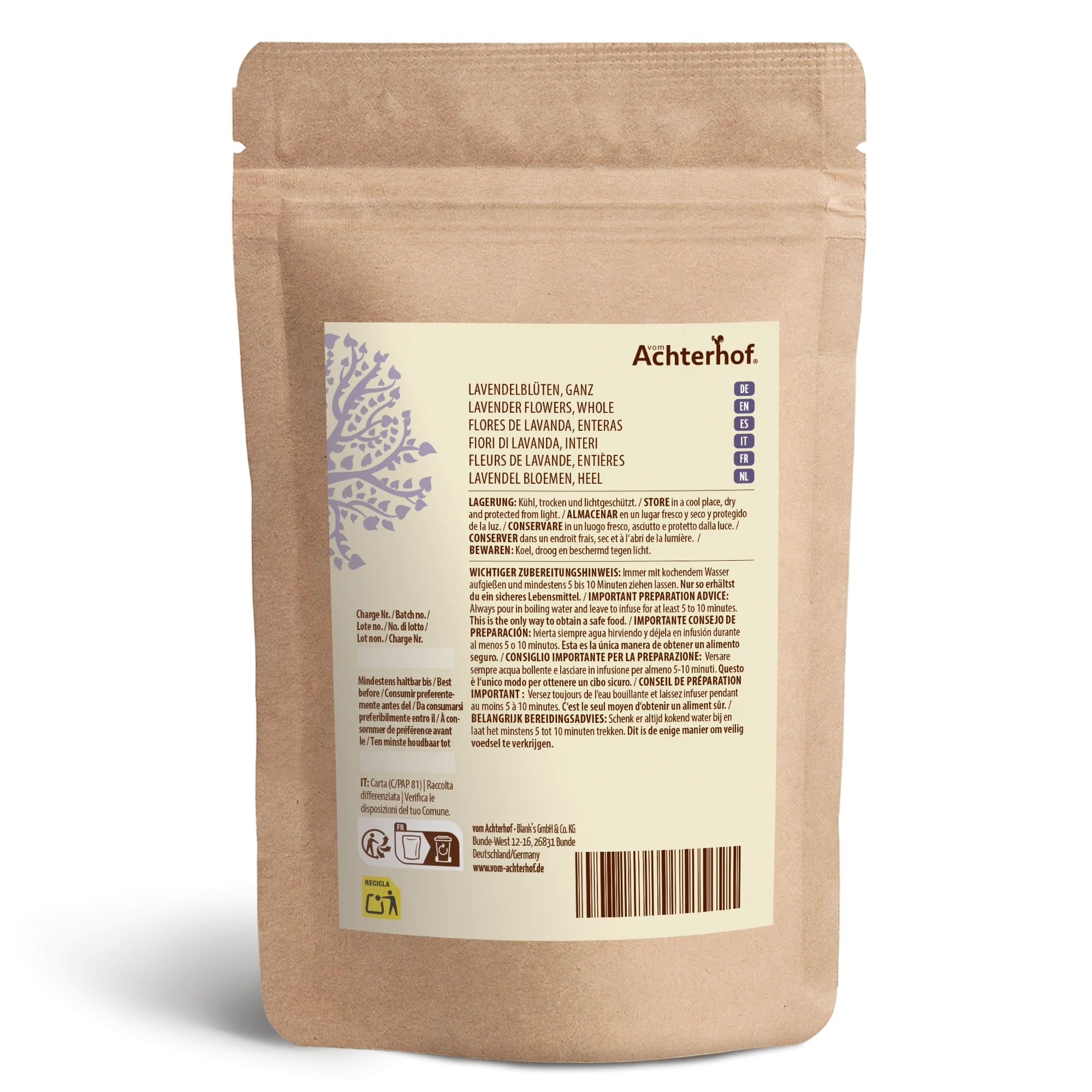 Fiori di Lavanda Essiccati 500g | Lavanda Francese Originale della Provenza | Nuovo Raccolto | 100% Naturale - Qualità Alimentare | Vom Achterhof