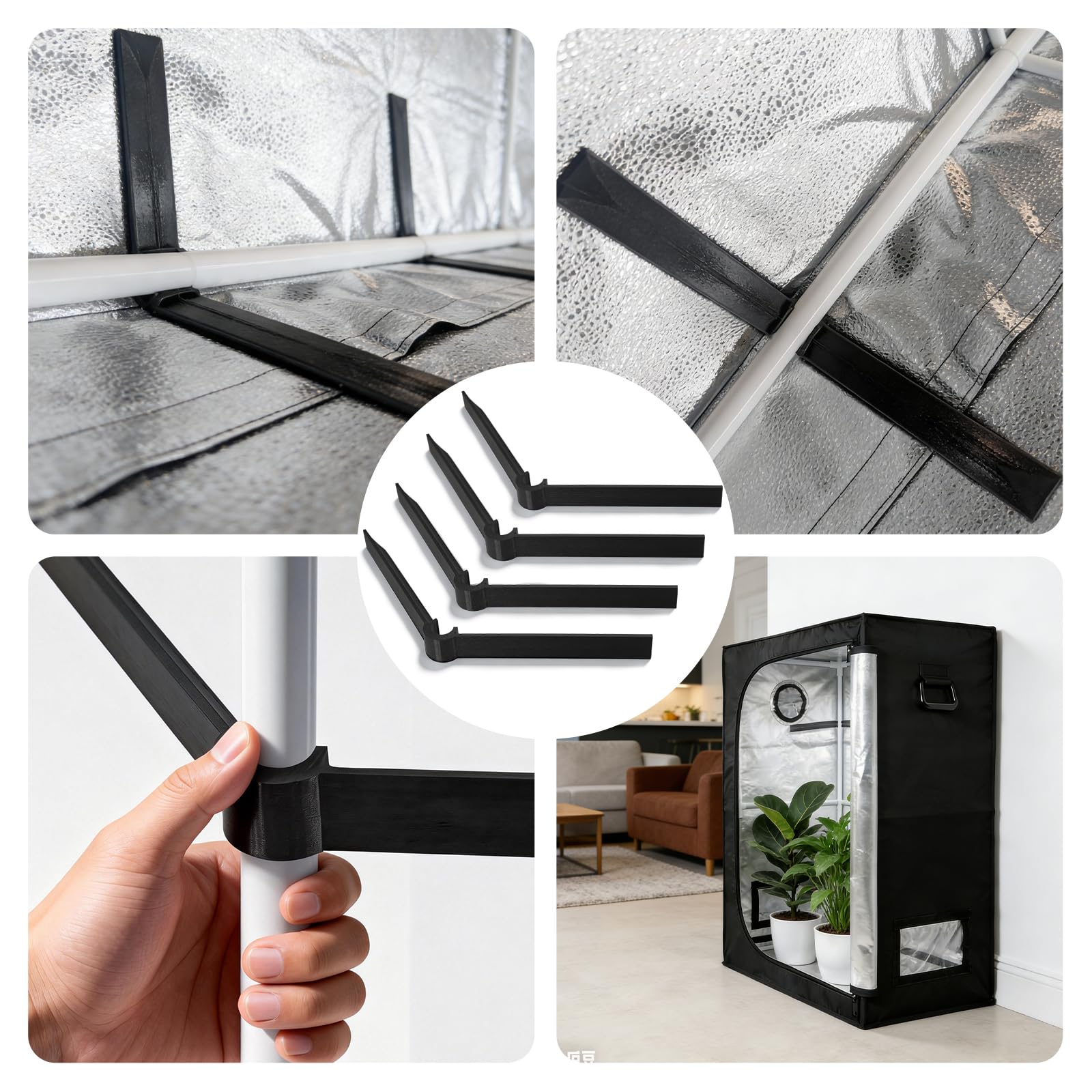Repuesto Fixture Armario De Cultivo - Fixture Poles Space Booster para Grow Box, Tienda Armario Armario de 16 mm para Growbox Secret Jardin Homebox Tent, Accesorio Cultivo Interior, Juego De 4 Piezas