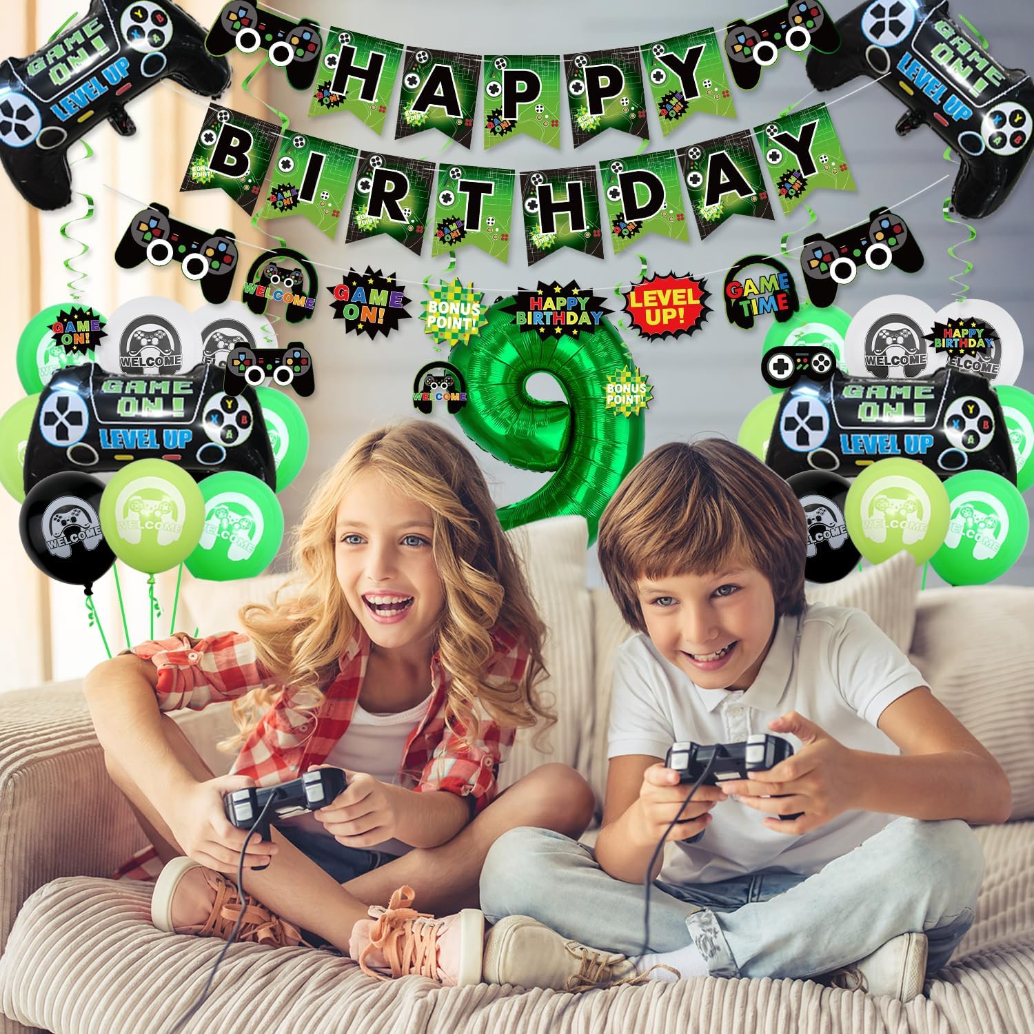 Hegbolke Feestartikelen voor videogames - Gamer verjaardagsdecoratieset voor jongens, inclusief gelukkige verjaardag banner, borden, bekers, servetten, servies, tafelkleden, voor