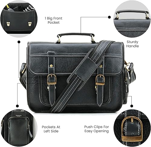 Miniatura 3 de Handmade World Bolsa de cuero de búfalo de grano completo para cámara DSLR sin espejo, funda para cámara SLR de 13 pulgadas, relleno extraíble para