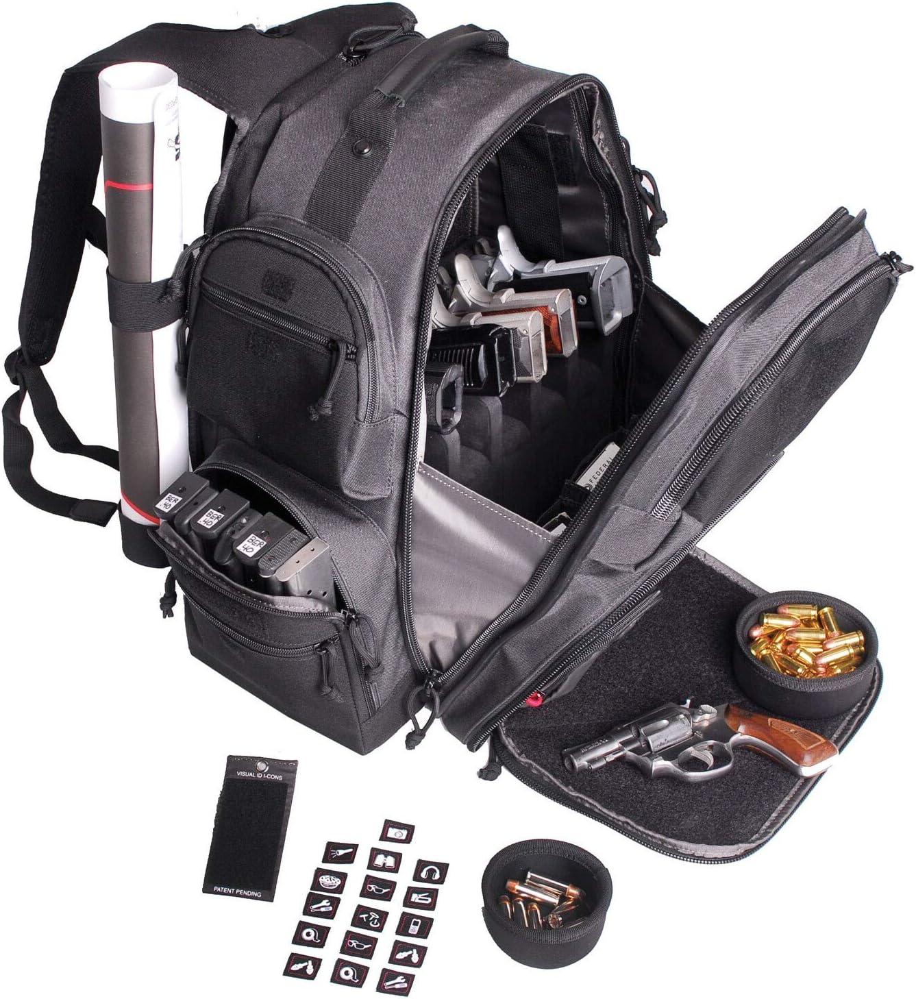 G.P.S. Executive Gray Range Backpack with Cradle for 5 Handguns & Various Pockets | Durable Waterproof Stain-Resistant Shooting Tactical Gear
