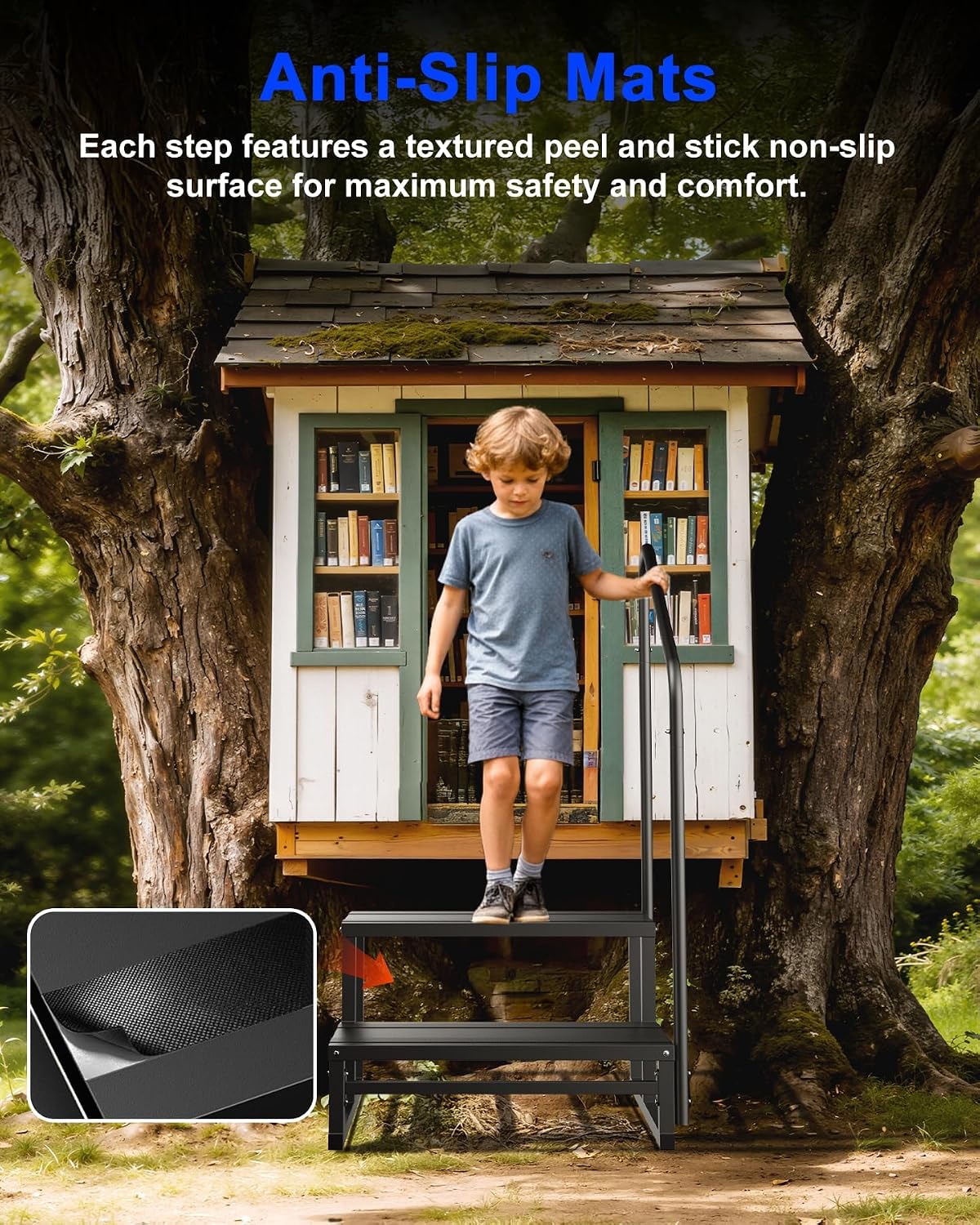 RV Steps with Handrail, Heavy Duty 2 Steps RV Stairs with Handle, Indoor/Outdoor Use for Campers, Hot Tubs, Mobile Homes, Porch with Non-Slip Tape