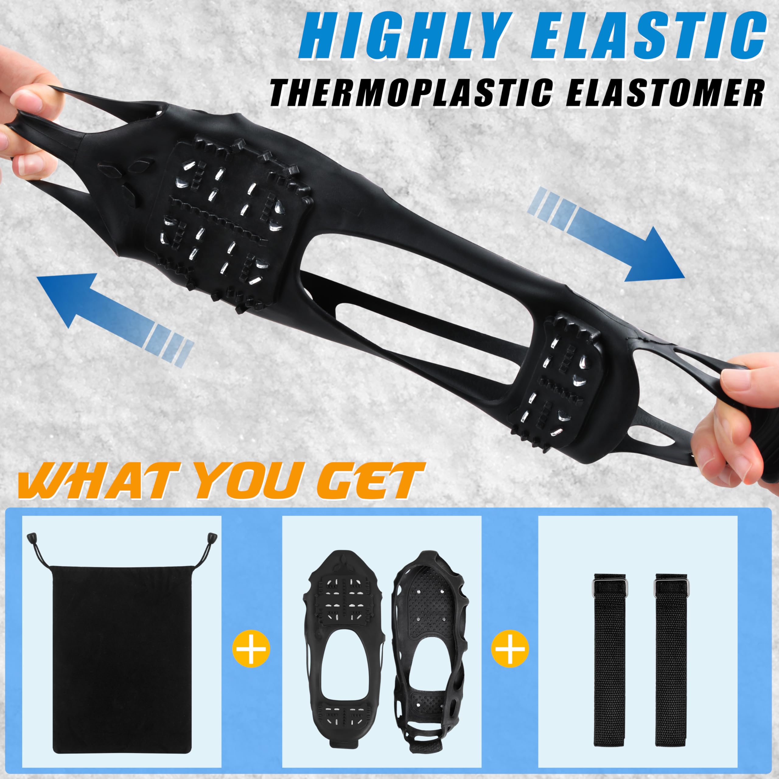 Ice Cleats Snow Traction Cleats Crampons for Walking on Snow and Ice 24 Steel Cleat for Boots Shoes Men Women Kids Anti Slip Stretch Footwear for Hiking Jogging