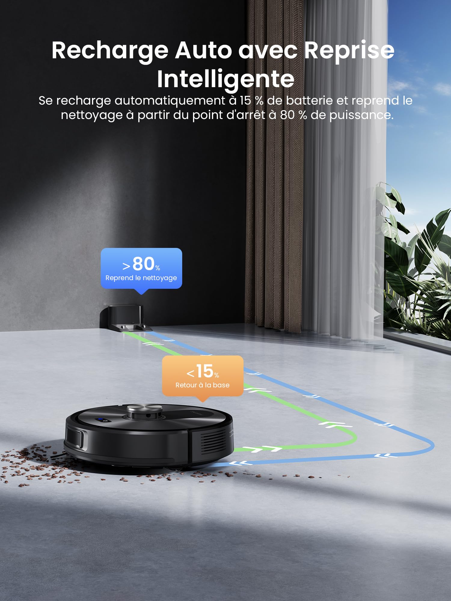 Proscenic Q10+ Aspirateur Robot,8000Pa 200Mins Robot Aspirateur Laveur avec Serpillière,Navigation Lidar,Multi-étage Cartographie,Évitement d'obstacles,Silencieux,pour Poils Animaux Tapis Sols Durs