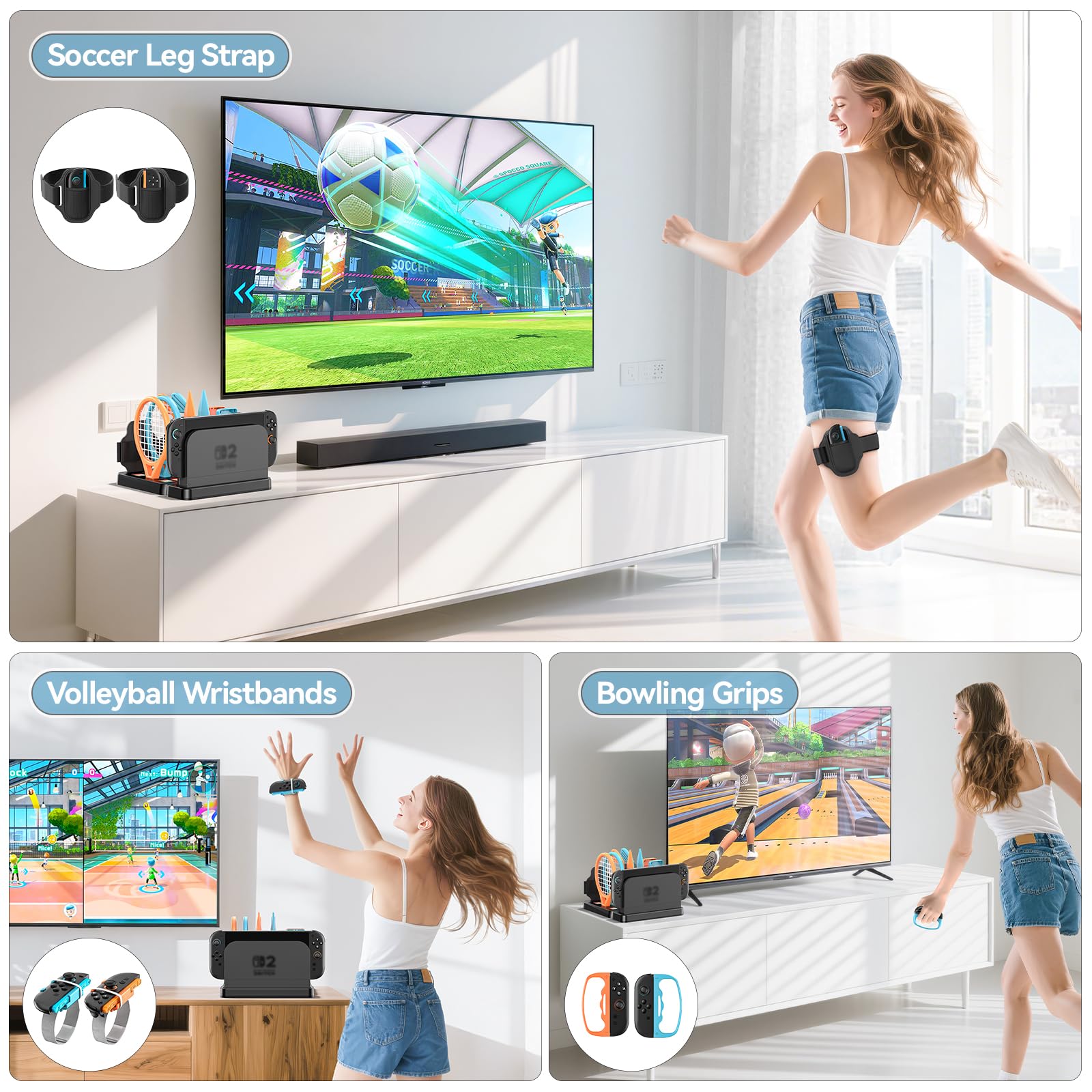 All-In-1 Kit Accessori per Switch 2 Sports con Stazione di Organizzativa & Caricatore Joy-con 2, Switch Organizer per Gioco Sport Nintendo Switch 2025, Switch 2 Accessories Kit Sports per la Famiglia
