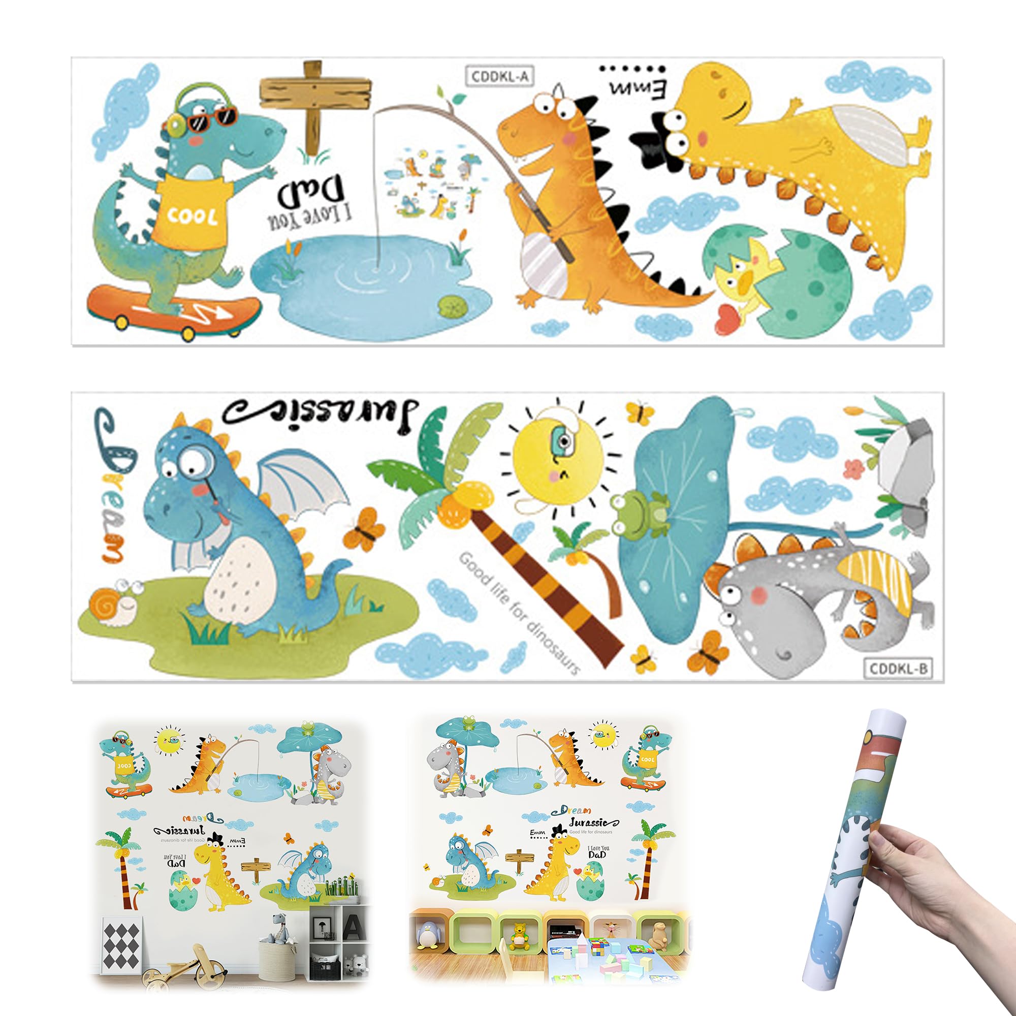 decalmile Adesivi Murali Bambini Dinosauri 3D Grandi Adesivi da Parete Animali Giungla Dinosauro Vulcano Decorazione Murale Asilo Nido Camerette